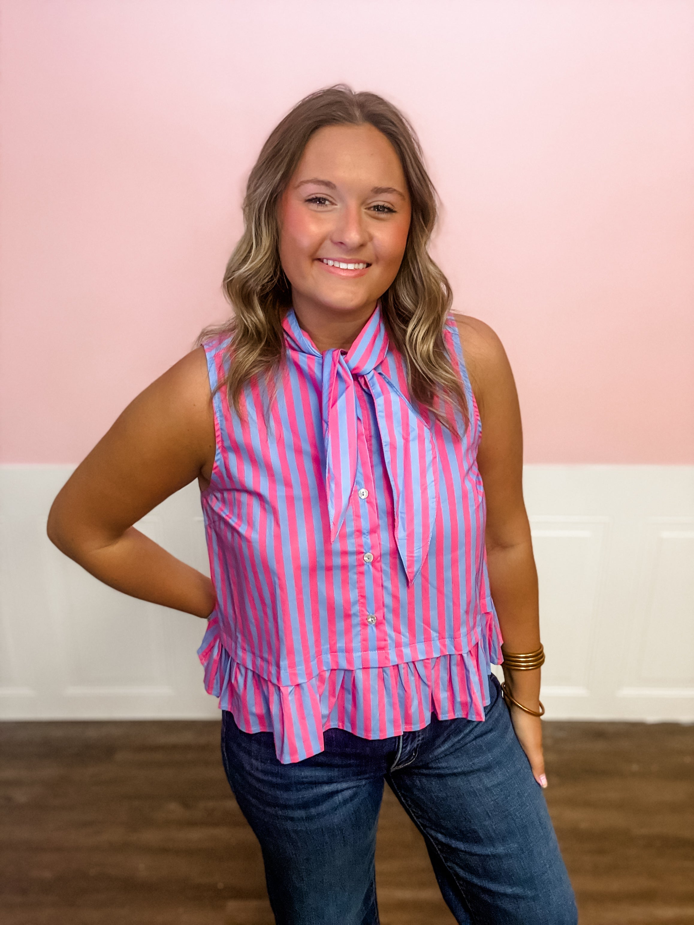 Sweet Stripe Tie Front Top - Just a Small Town Girl
