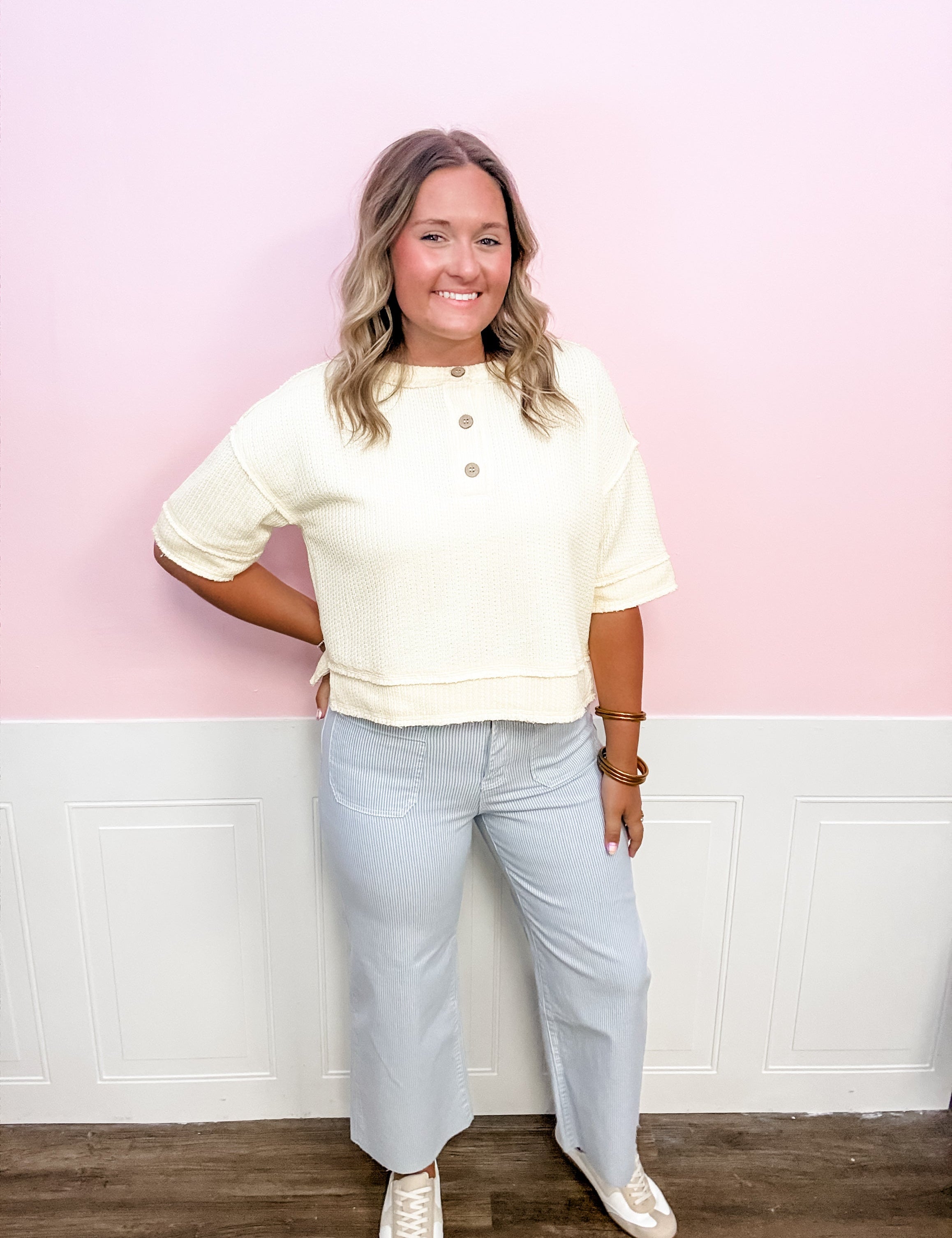 Sweet Sunshine Henley Top - Just a Small Town Girl