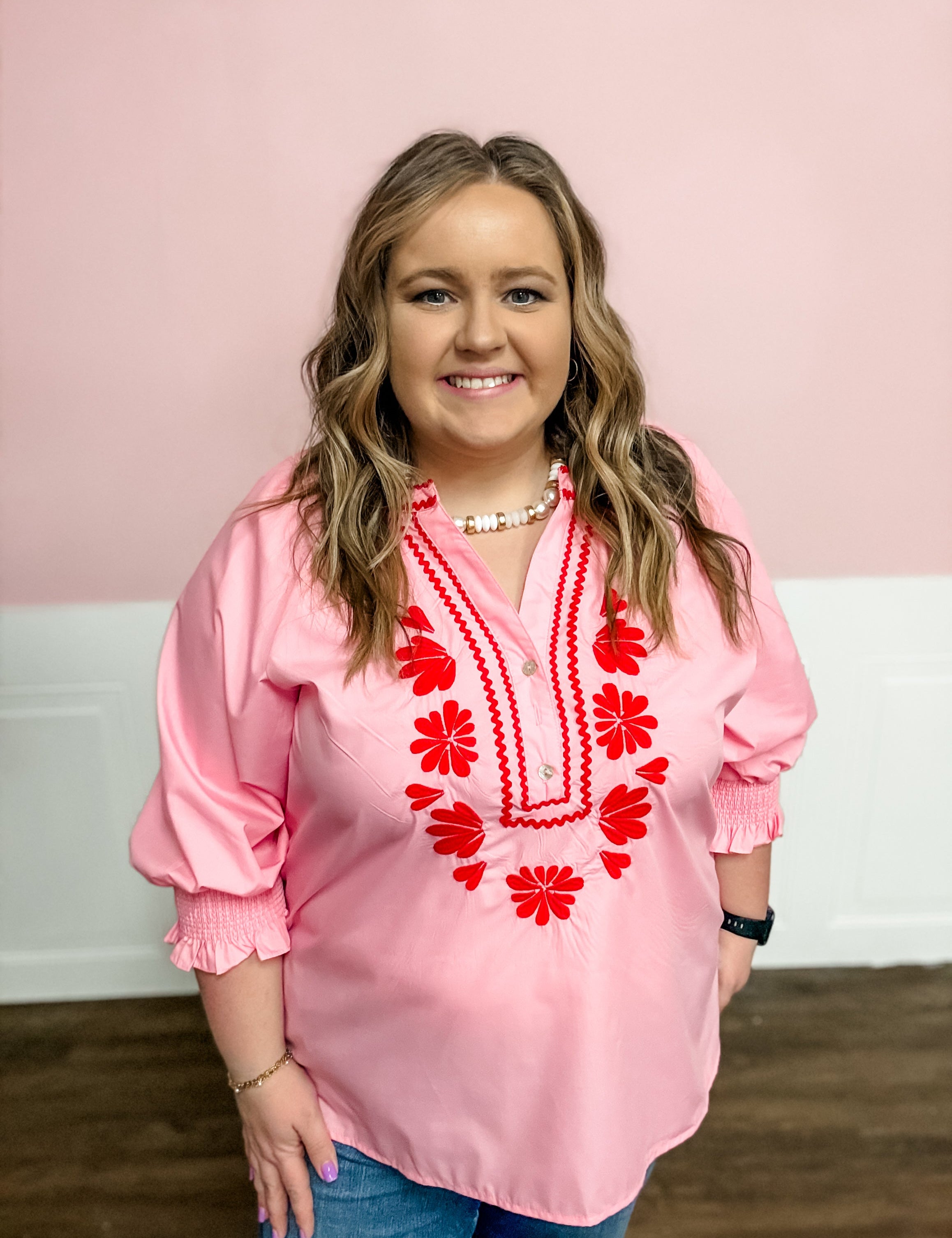 Sweetheart Stitch Embroidered Top: Plus Size - Just a Small Town Girl