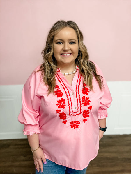 Sweetheart Stitch Embroidered Top: Plus Size - Just a Small Town Girl