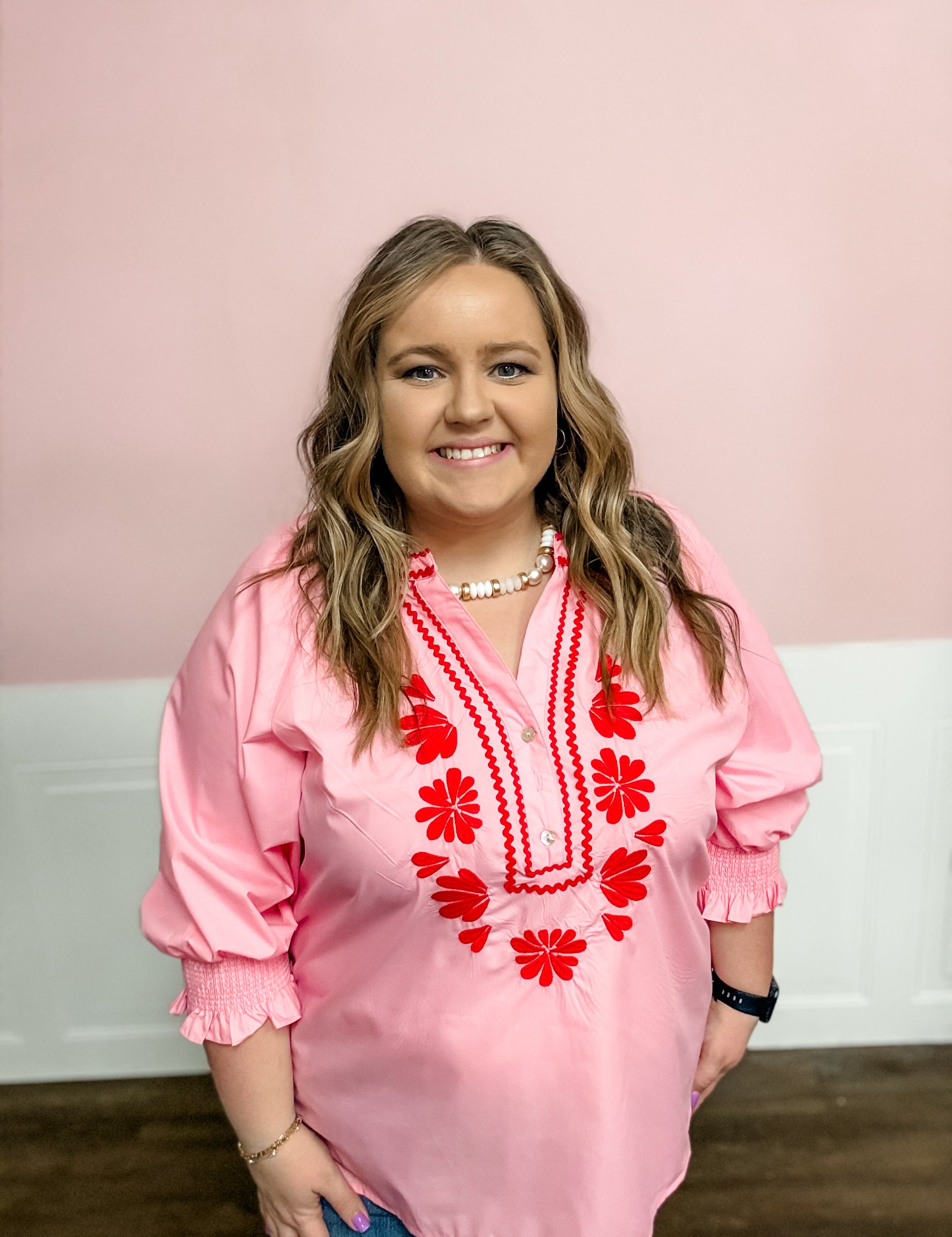 Sweetheart Stitch Embroidered Top: Plus Size - Just a Small Town Girl