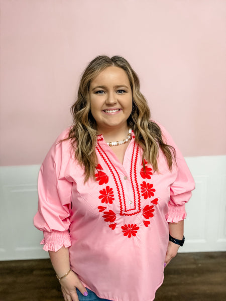 Sweetheart Stitch Embroidered Top: Plus Size - Just a Small Town Girl