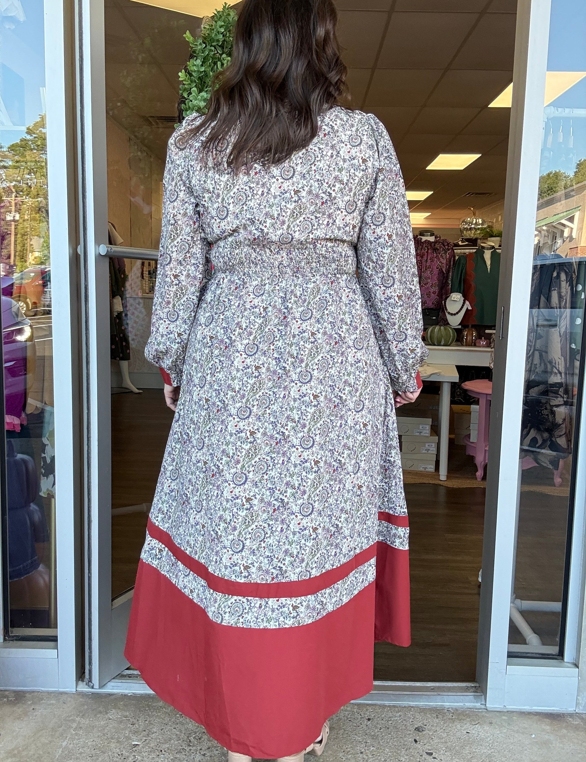 Terra Cotta Paisley Border Print Midi Dress - Just a Small Town Girl