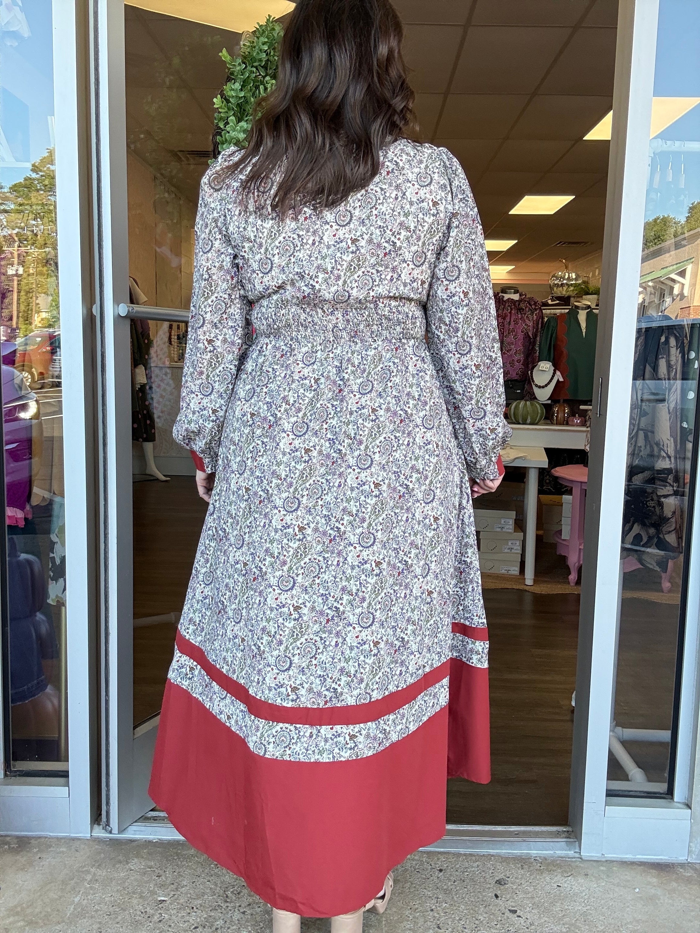 Terra Cotta Paisley Border Print Midi Dress - Just a Small Town Girl