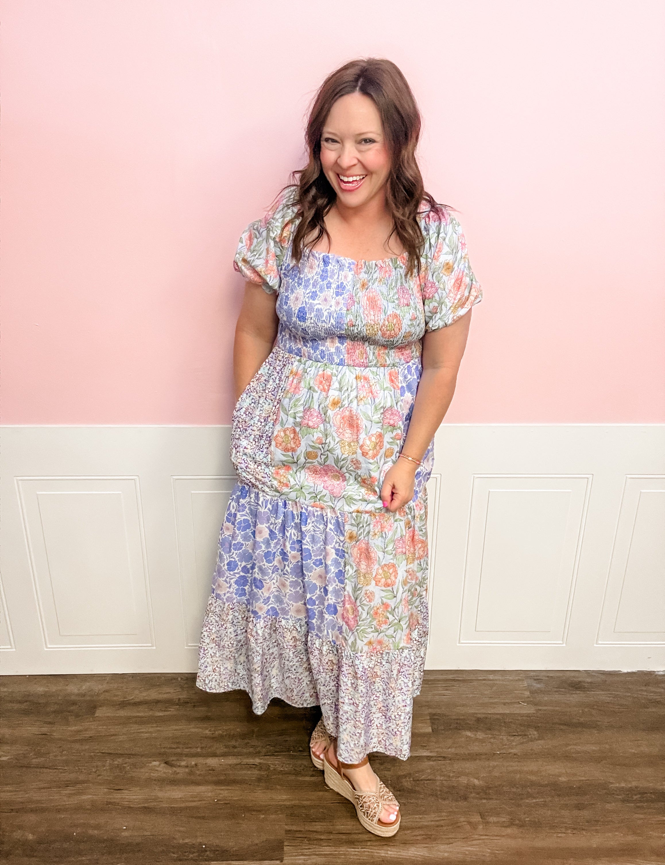 The Bluebell Patchwork Garden Midi Dress - Just a Small Town Girl