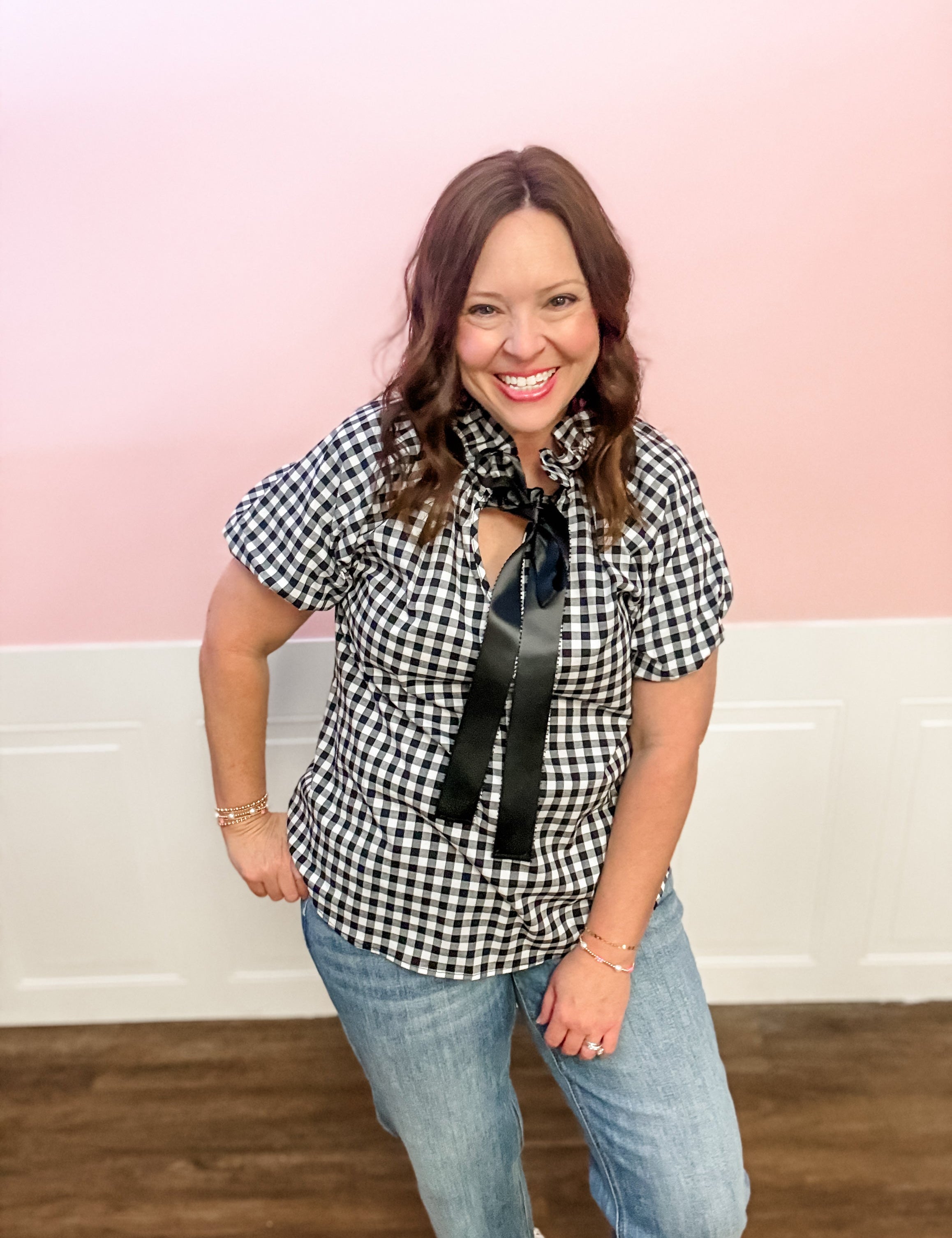 The Checkmate Charm Blouse - Just a Small Town Girl
