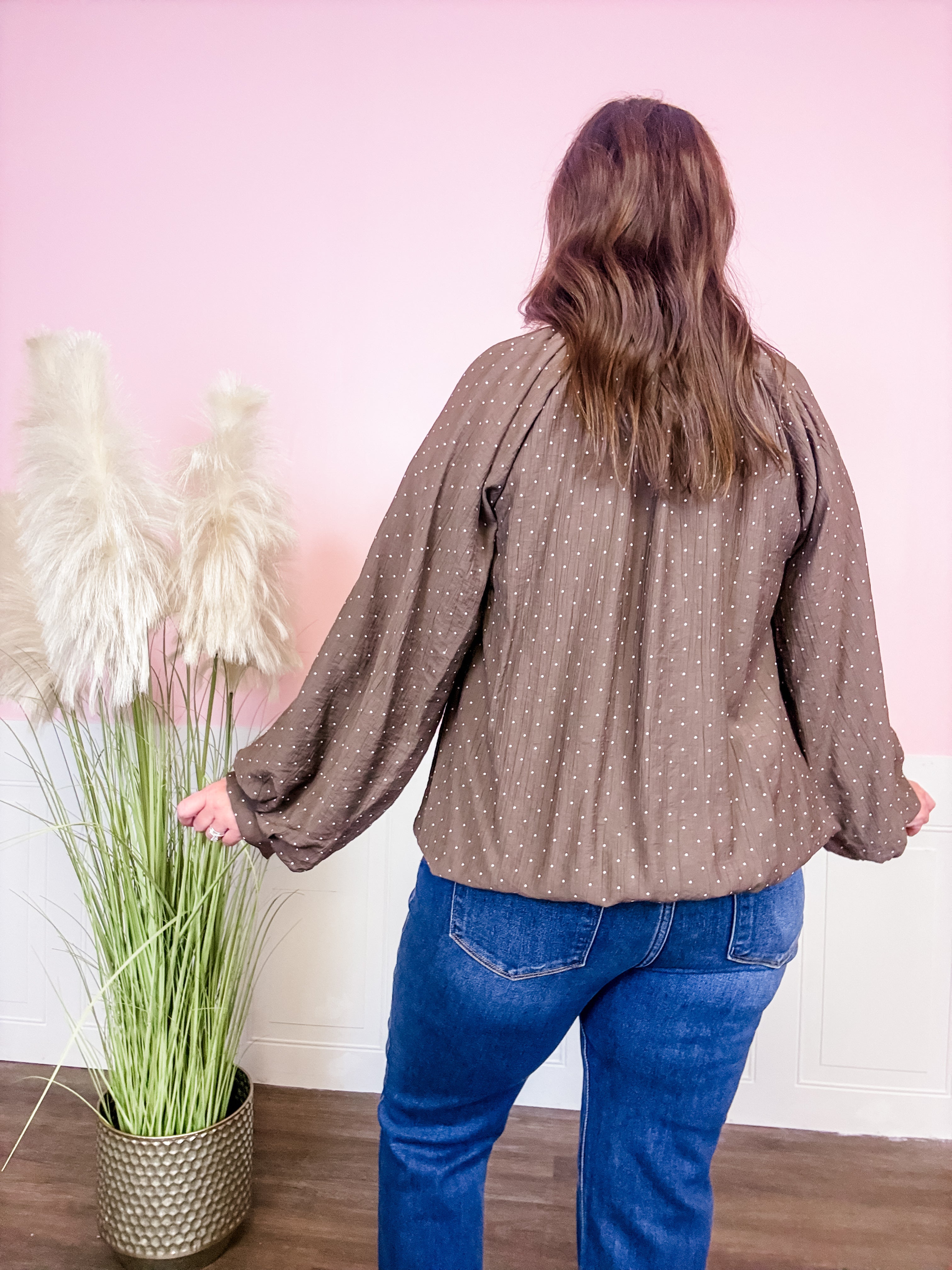 The Cocoa Dot Balloon Sleeve Blouse - Just a Small Town Girl