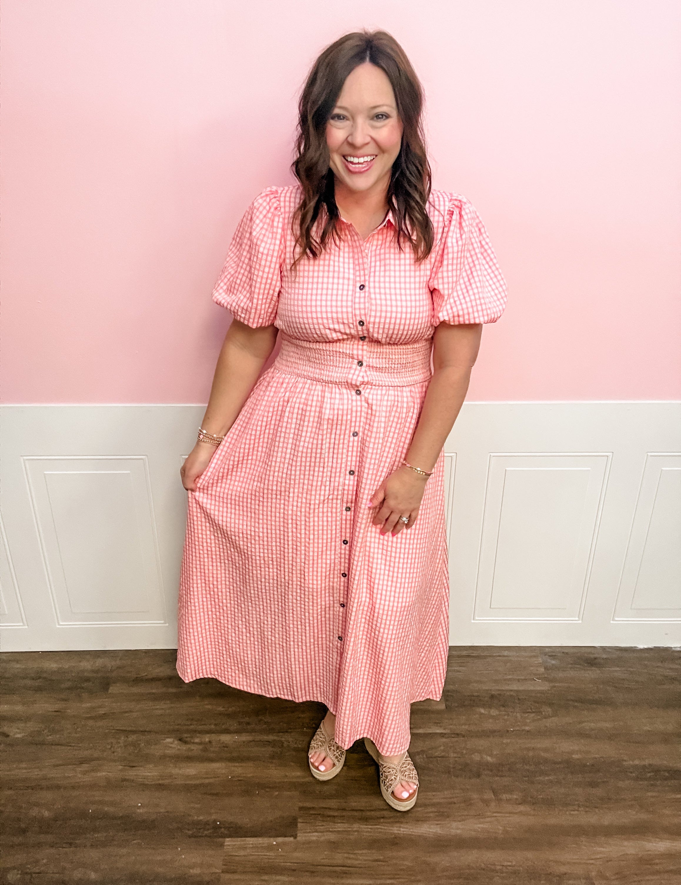 The Coral Gingham Charm Dress - Just a Small Town Girl