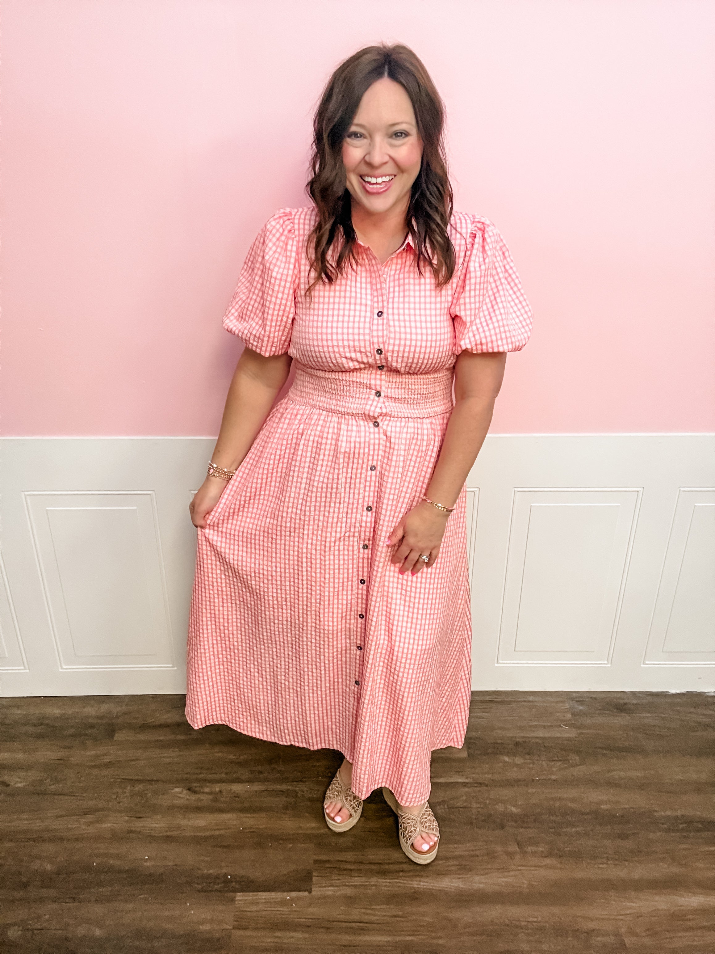 The Coral Gingham Charm Dress - Just a Small Town Girl
