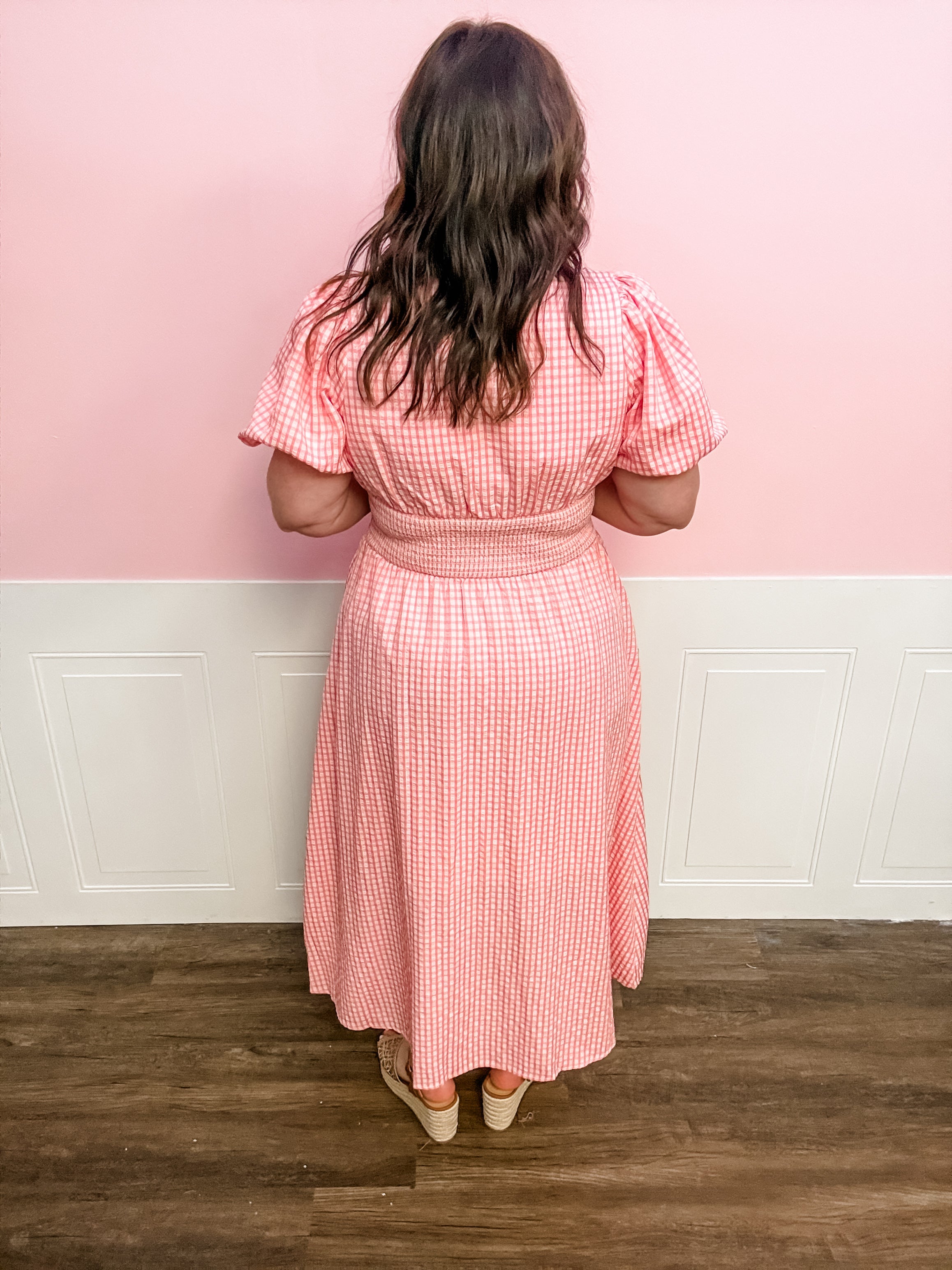 The Coral Gingham Charm Dress - Just a Small Town Girl