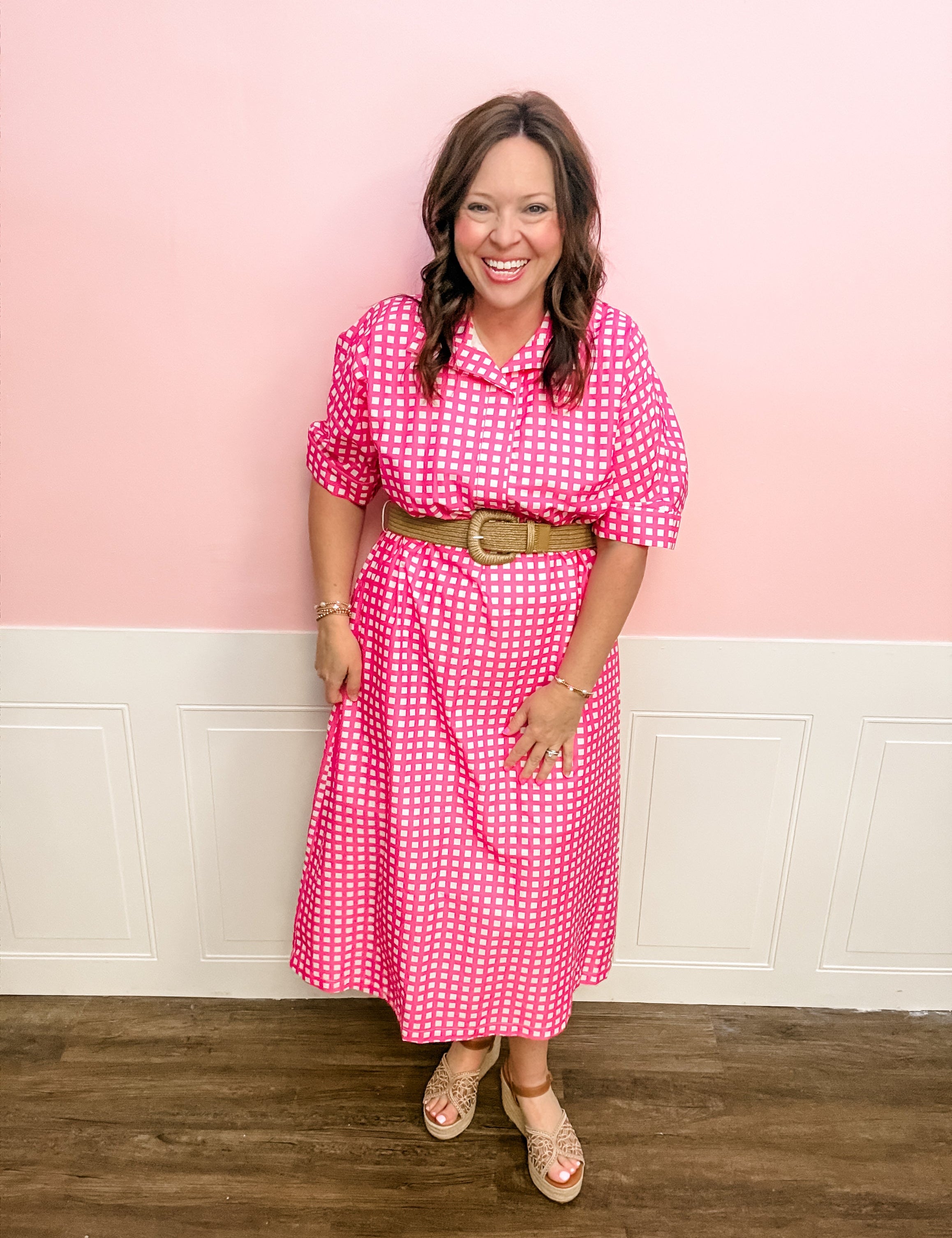 The Sweet Check Belted Dress - Just a Small Town Girl
