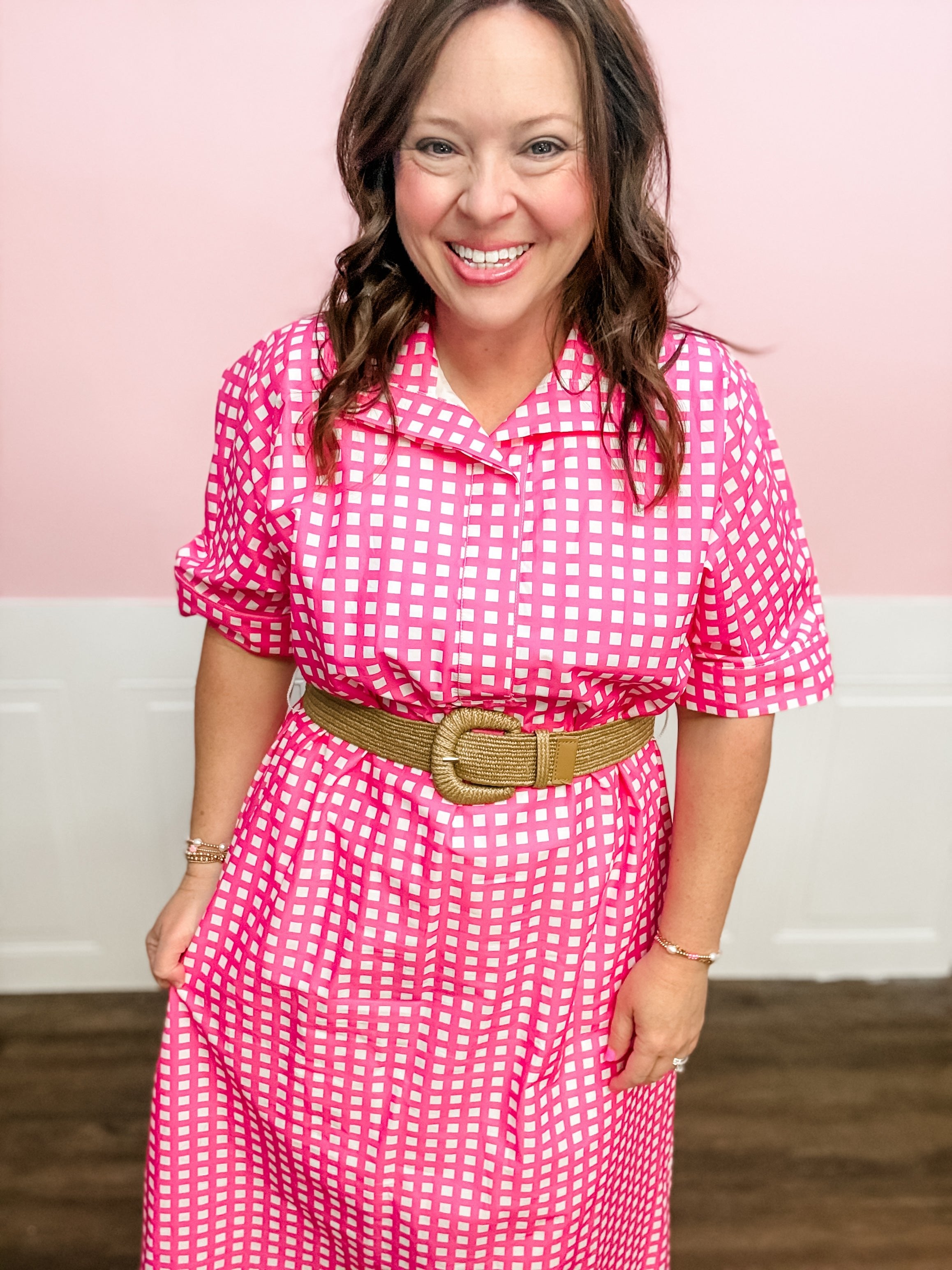 The Sweet Check Belted Dress - Just a Small Town Girl