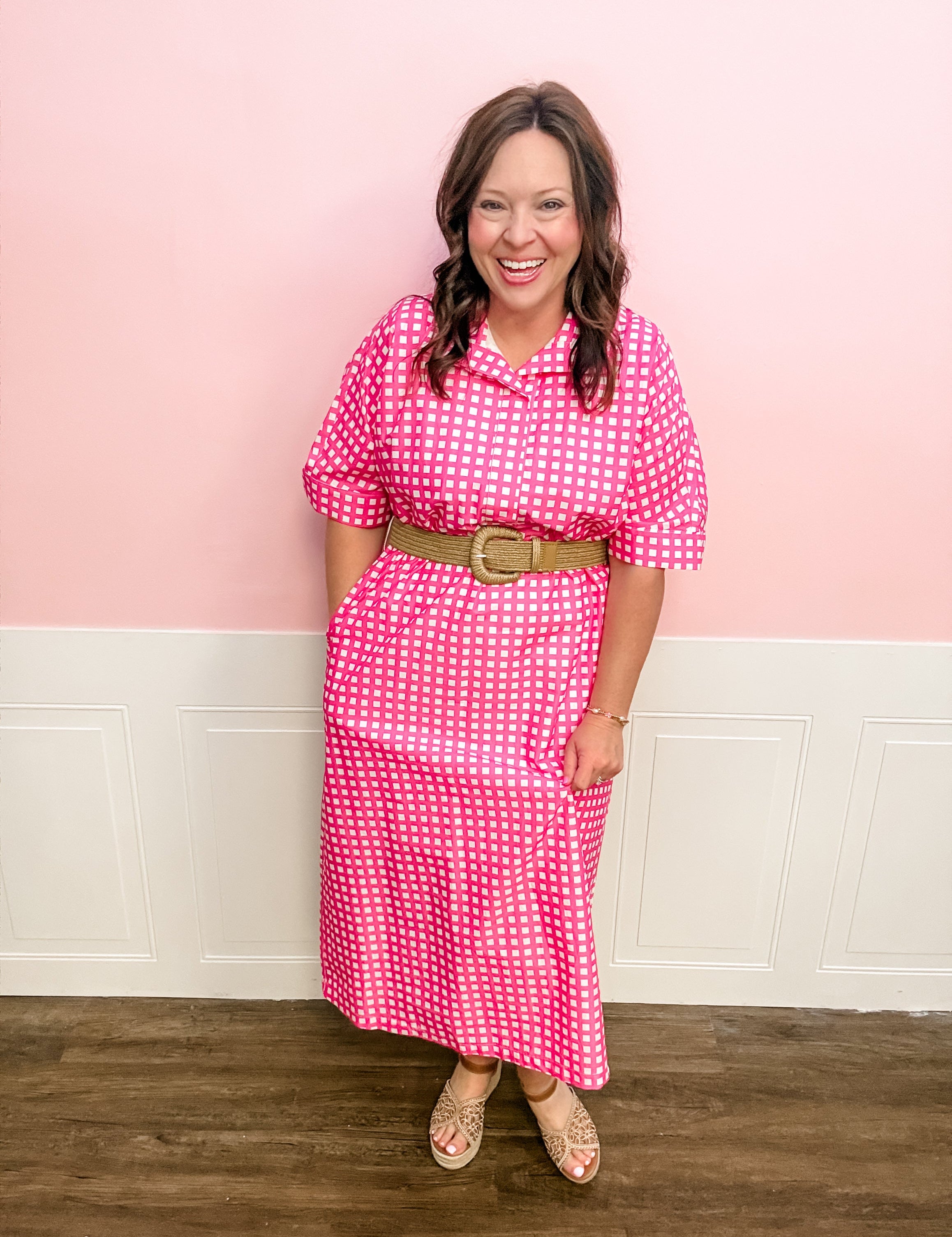The Sweet Check Belted Dress - Just a Small Town Girl