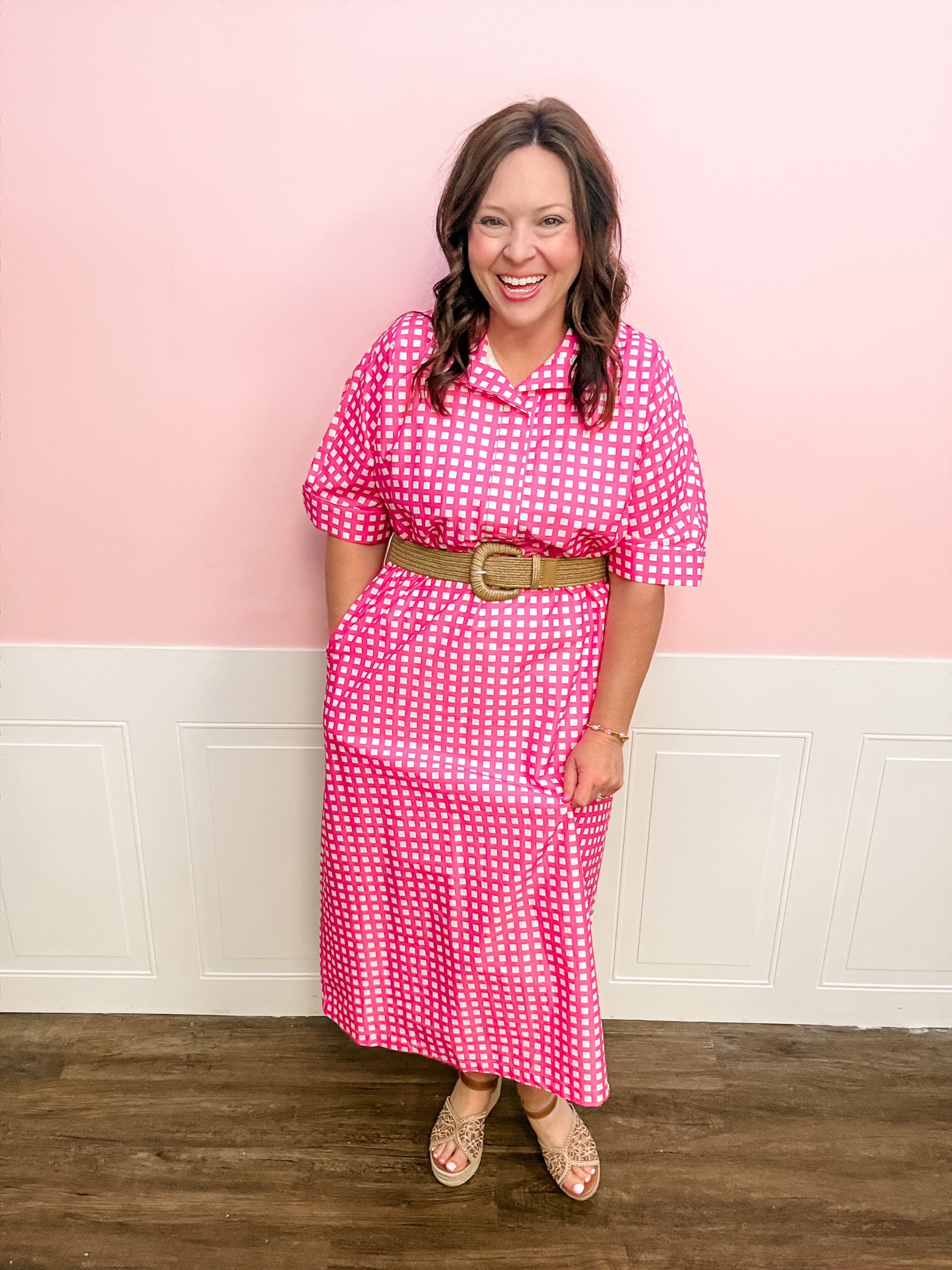 The Sweet Check Belted Dress - Just a Small Town Girl