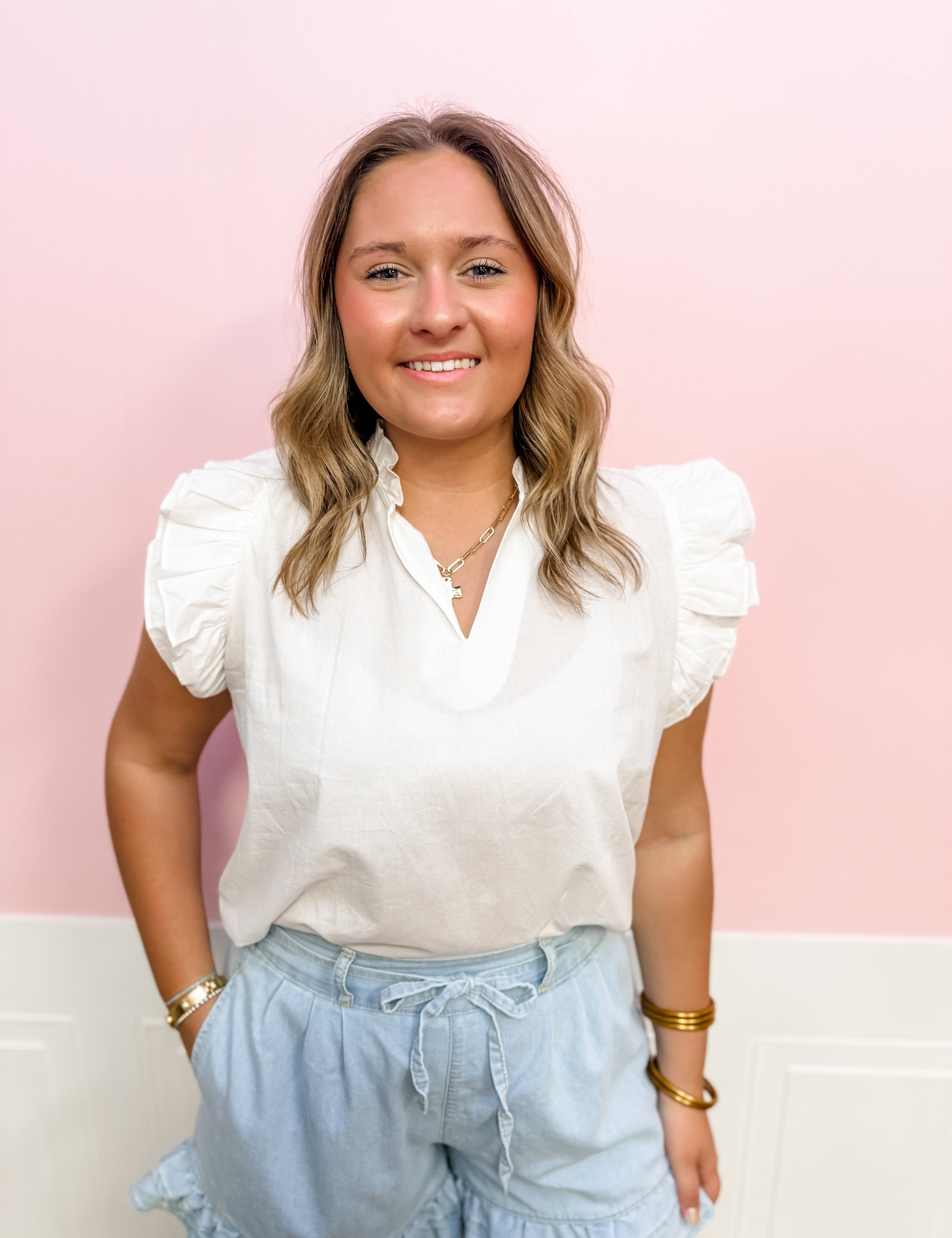 Timeless Ruffle Sleeve Blouse – White - Just a Small Town Girl