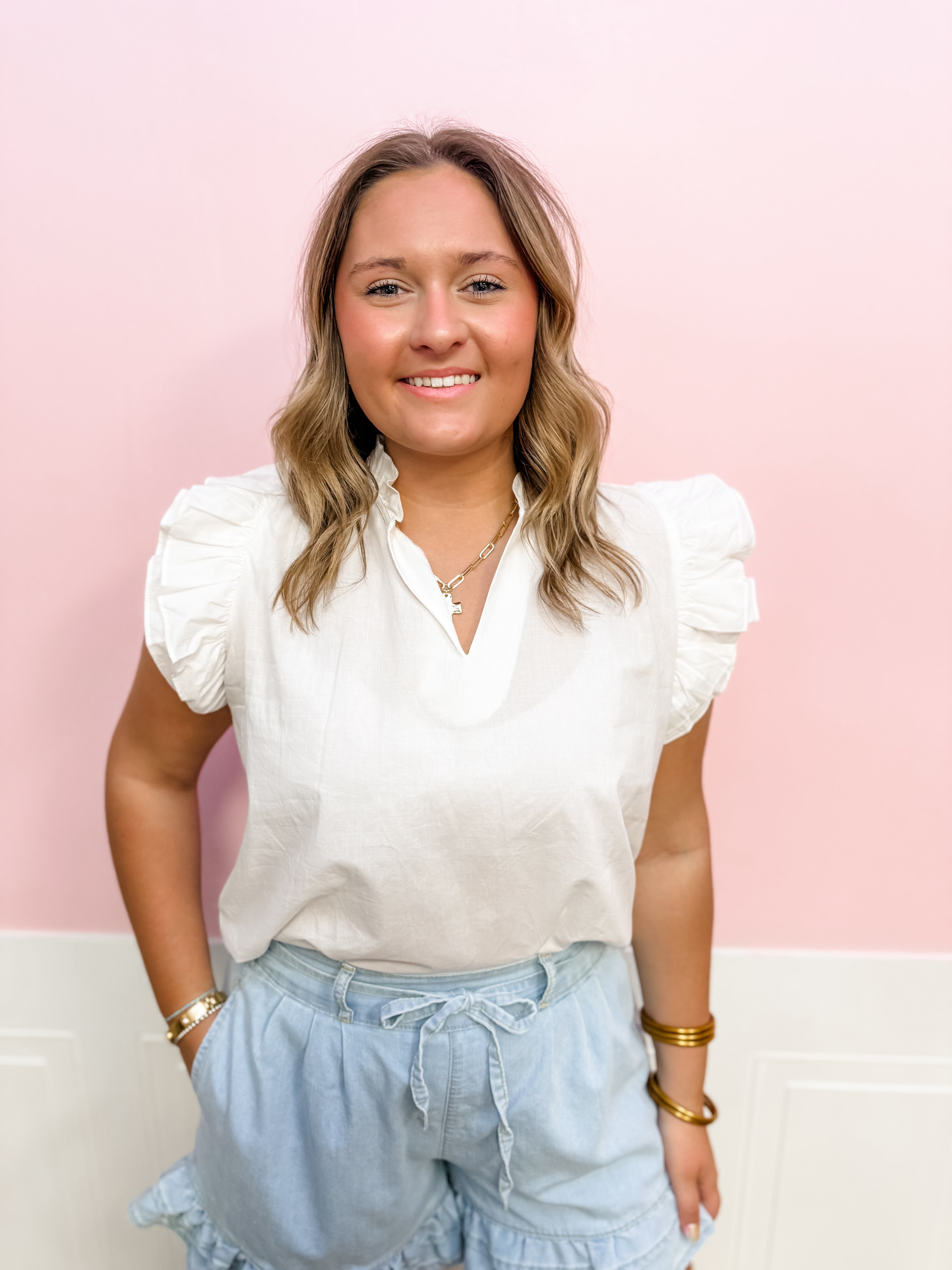 Timeless Ruffle Sleeve Blouse – White - Just a Small Town Girl
