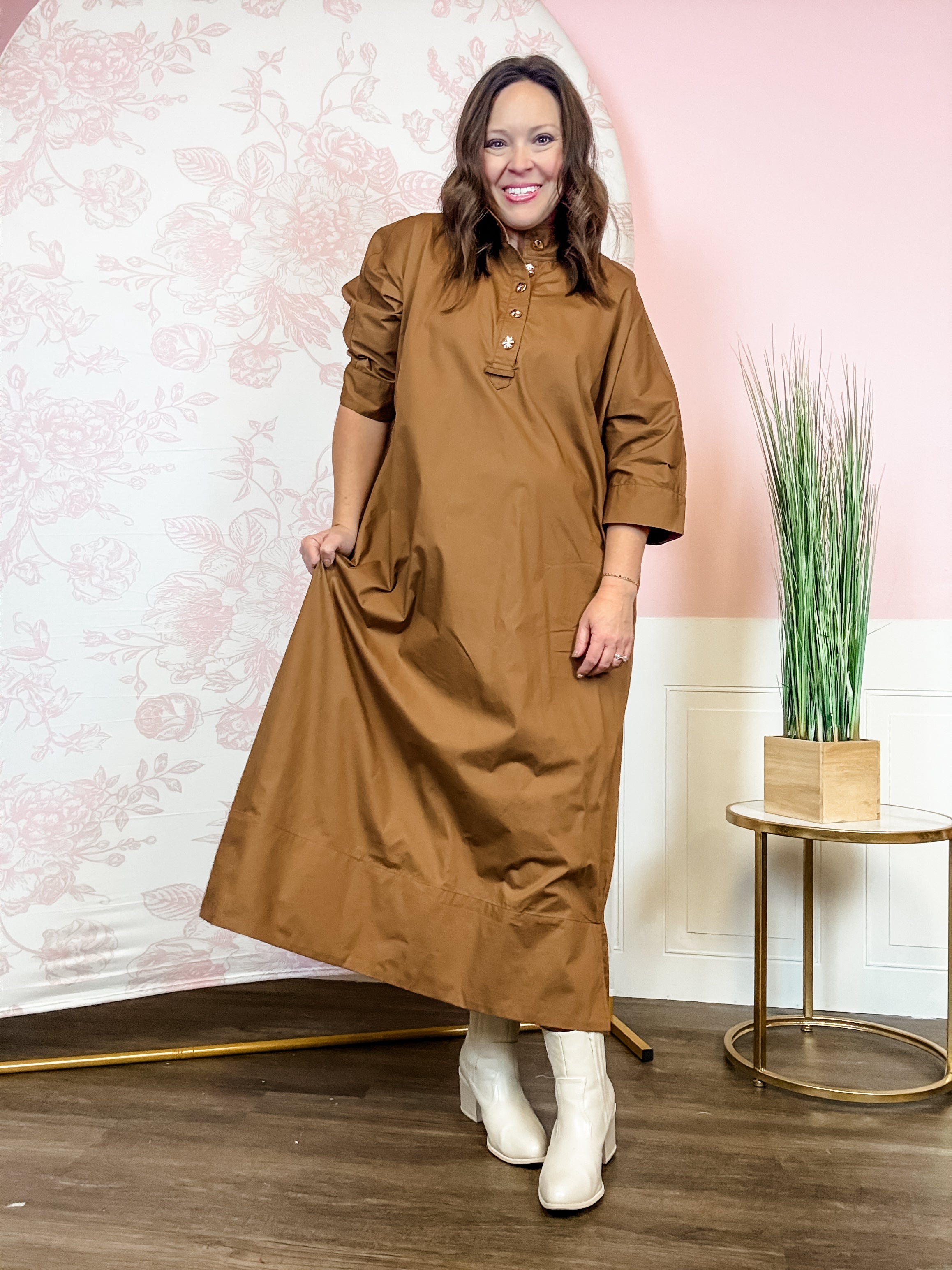 Toffee Button-Front Shirt Dress - Just a Small Town Girl