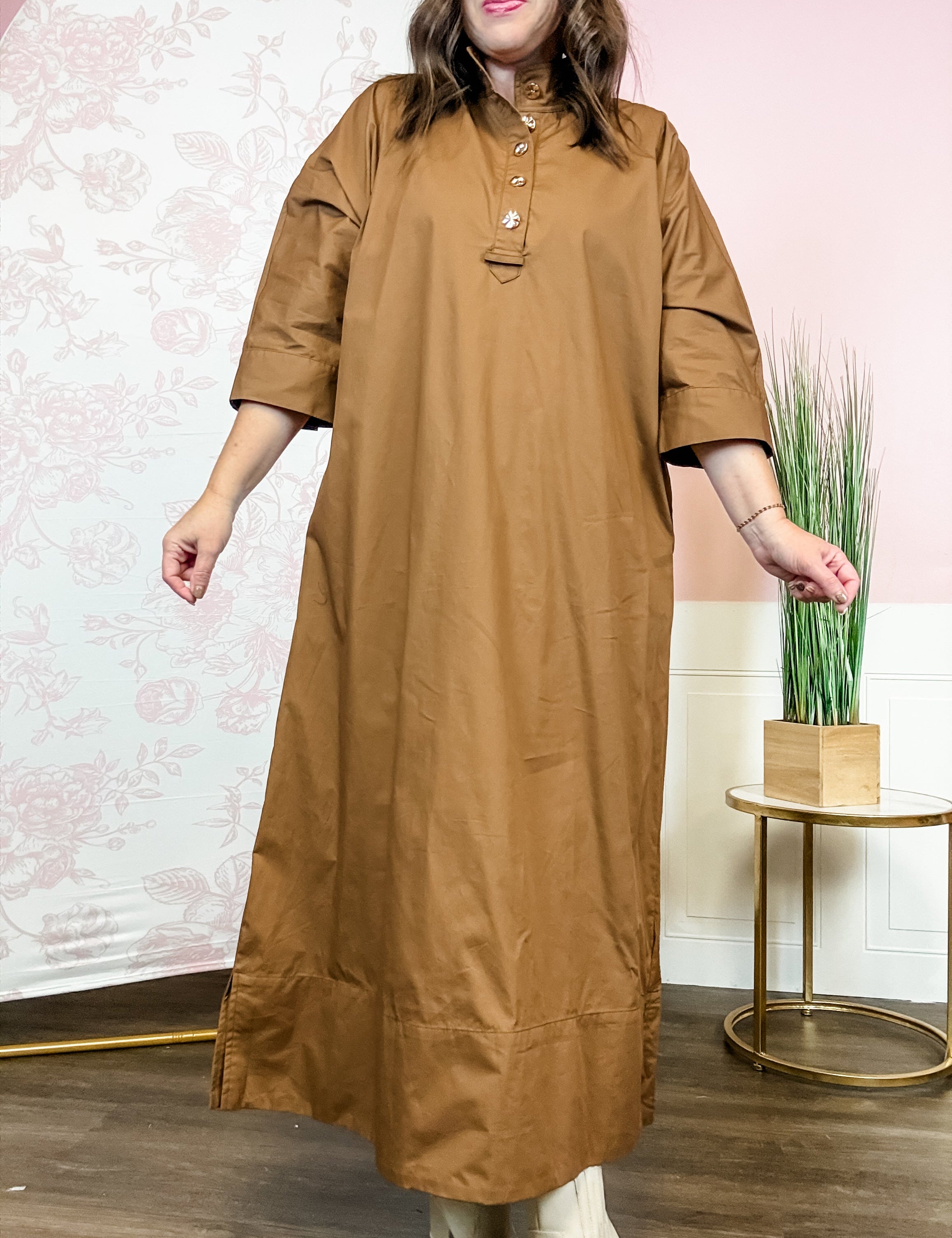 Toffee Button-Front Shirt Dress - Just a Small Town Girl