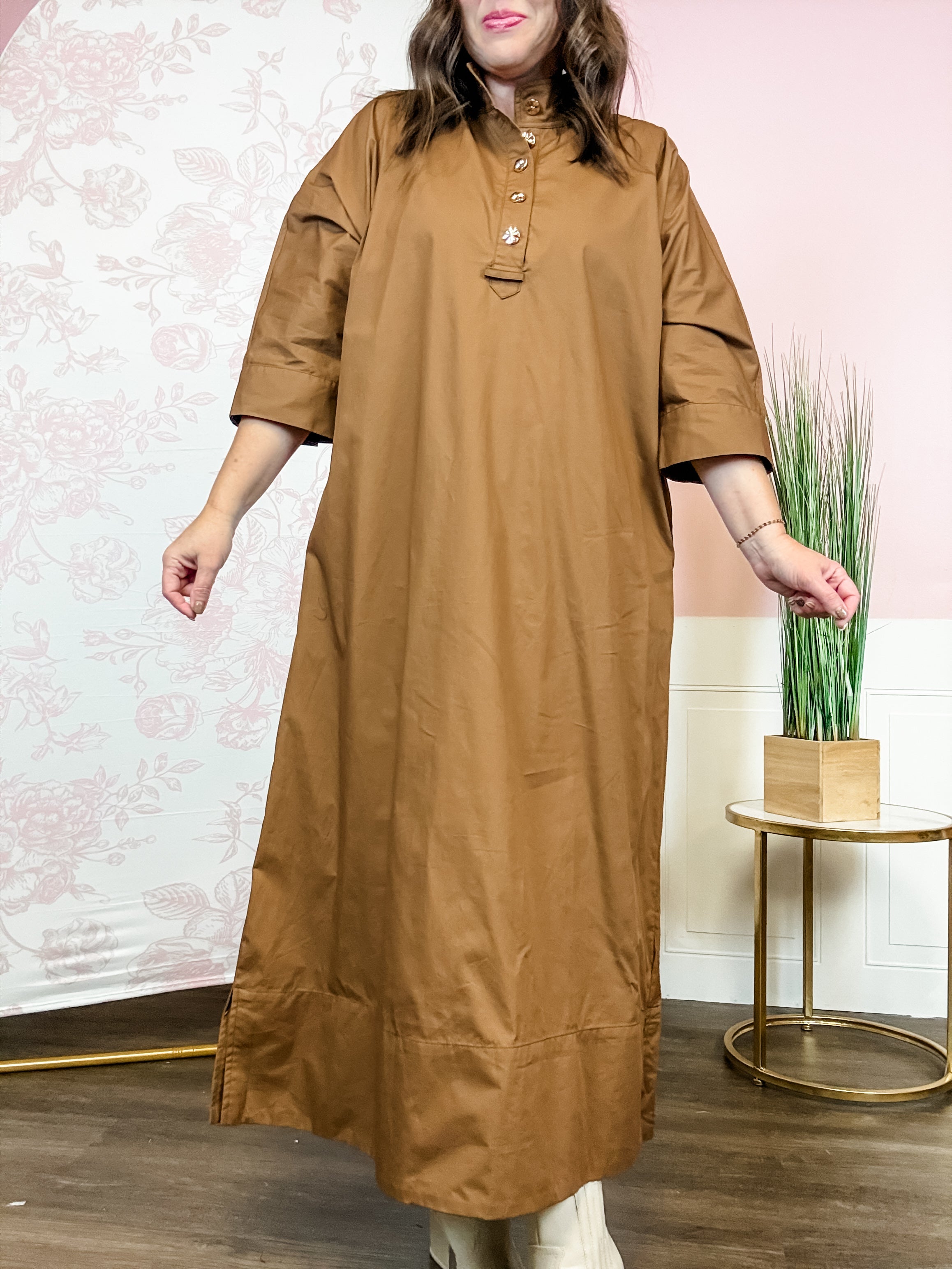 Toffee Button-Front Shirt Dress - Just a Small Town Girl
