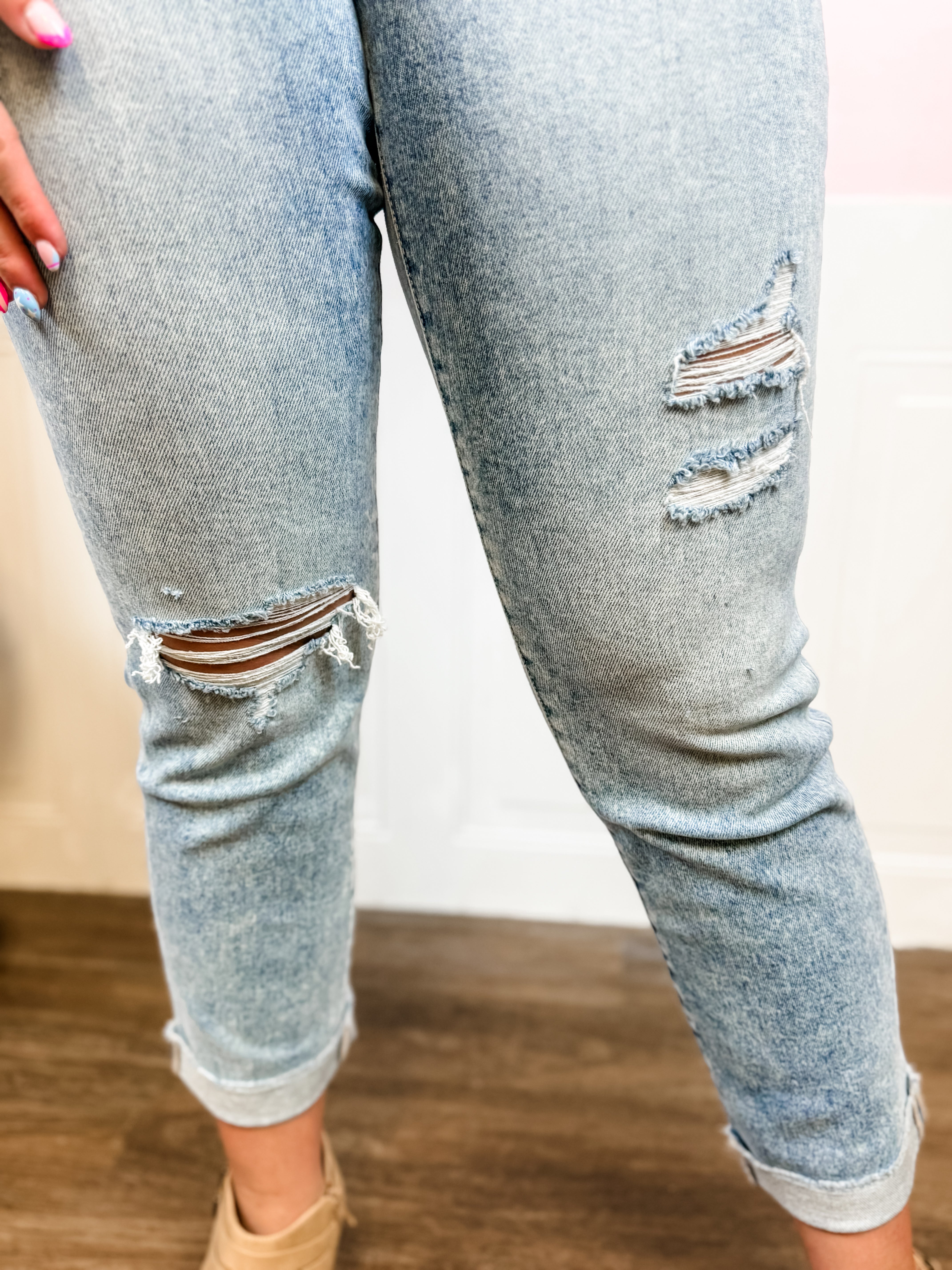 Tummy Control High Rise Cuff Slim Straight Jean - Just a Small Town Girl