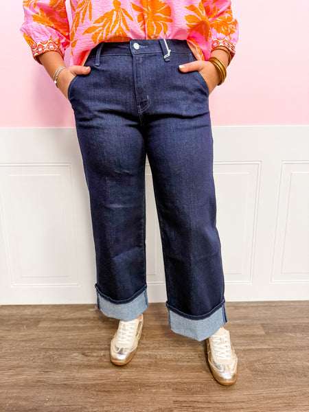 Vervet High Rise Slant Pocket Cuffed Wide Leg Jean - Just a Small Town Girl