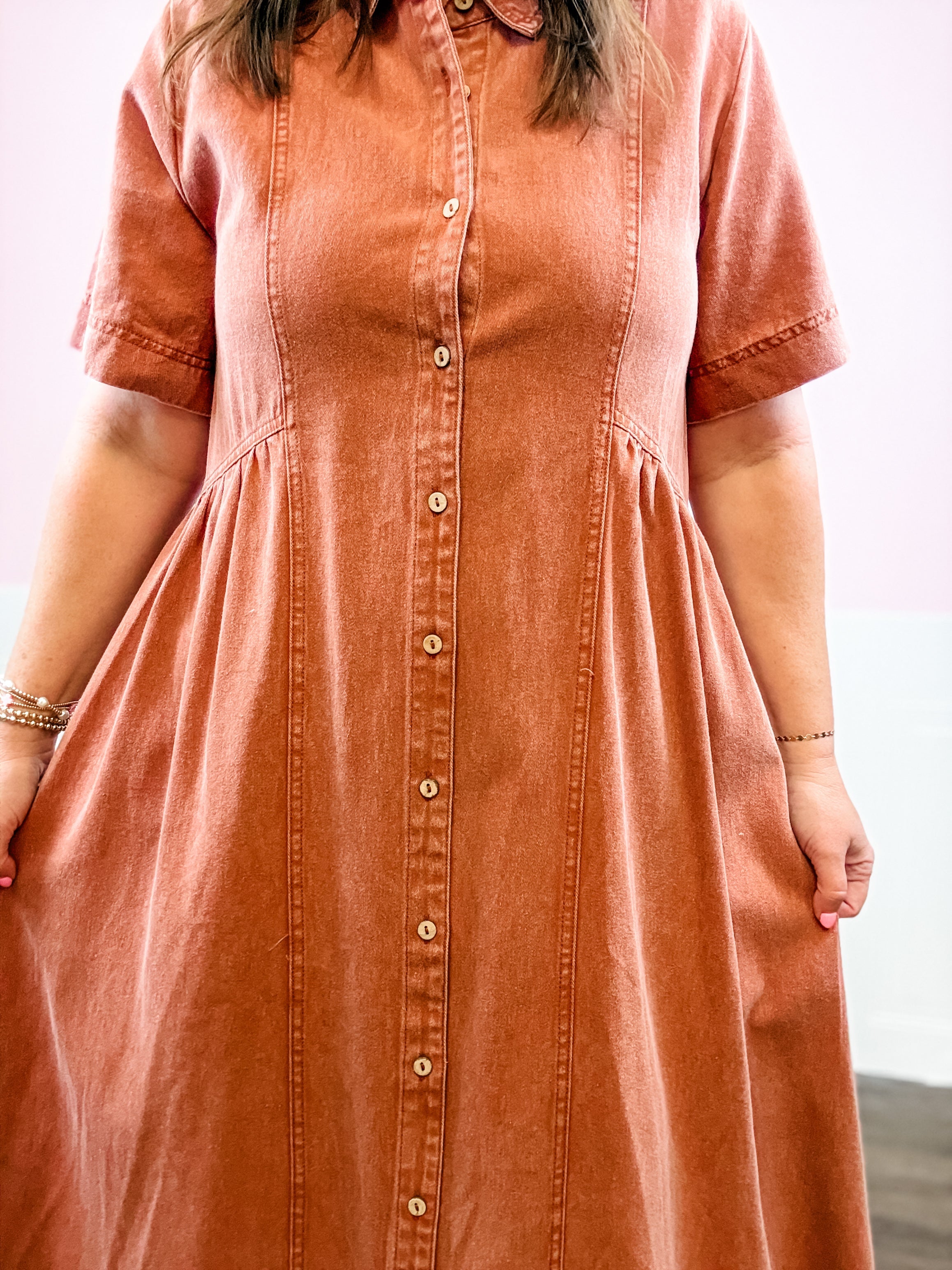 Vintage Henna Button-Front Shirtdress - Just a Small Town Girl