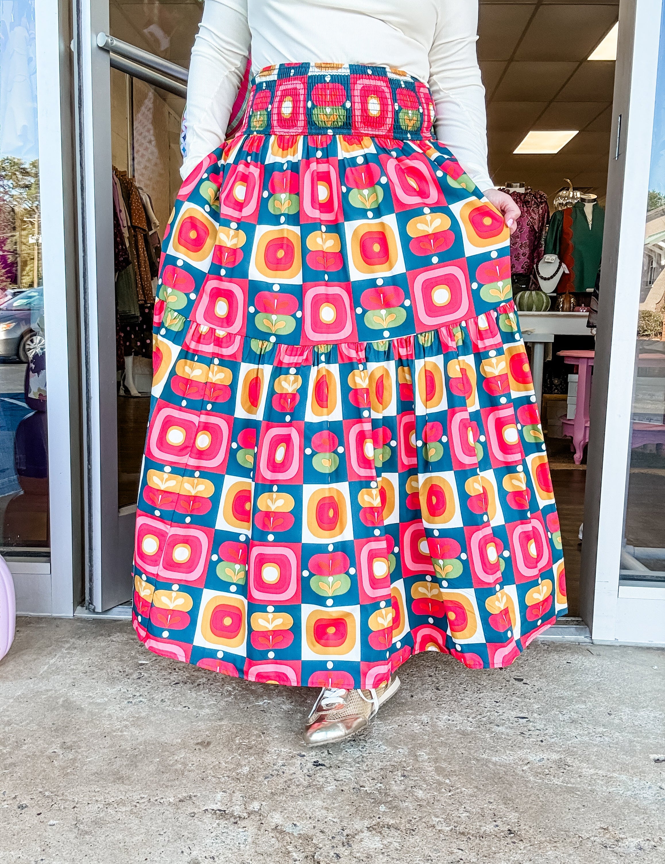Vintage Pop Smocked Tiered Midi Skirt - Just a Small Town Girl