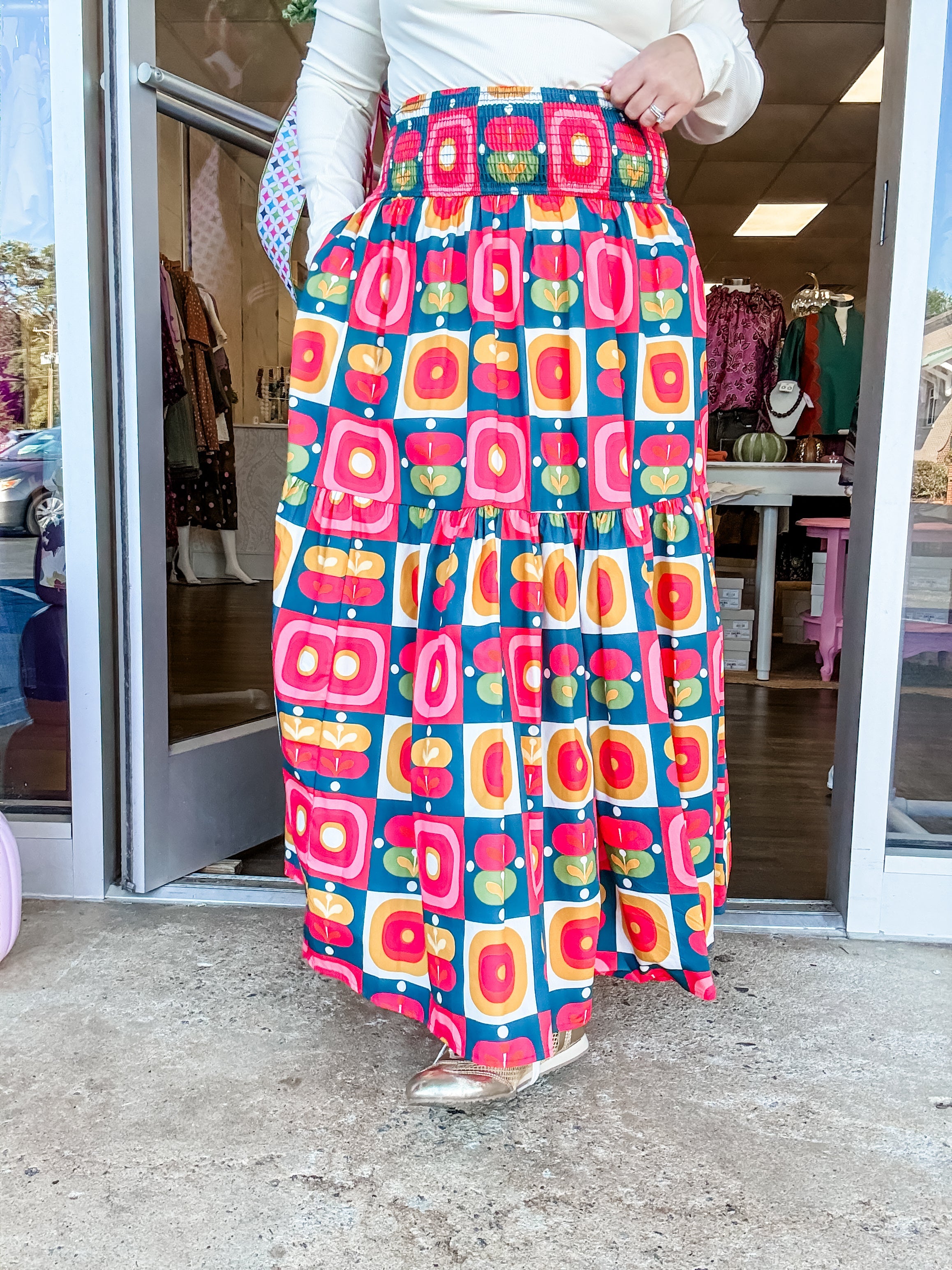 Vintage Pop Smocked Tiered Midi Skirt - Just a Small Town Girl