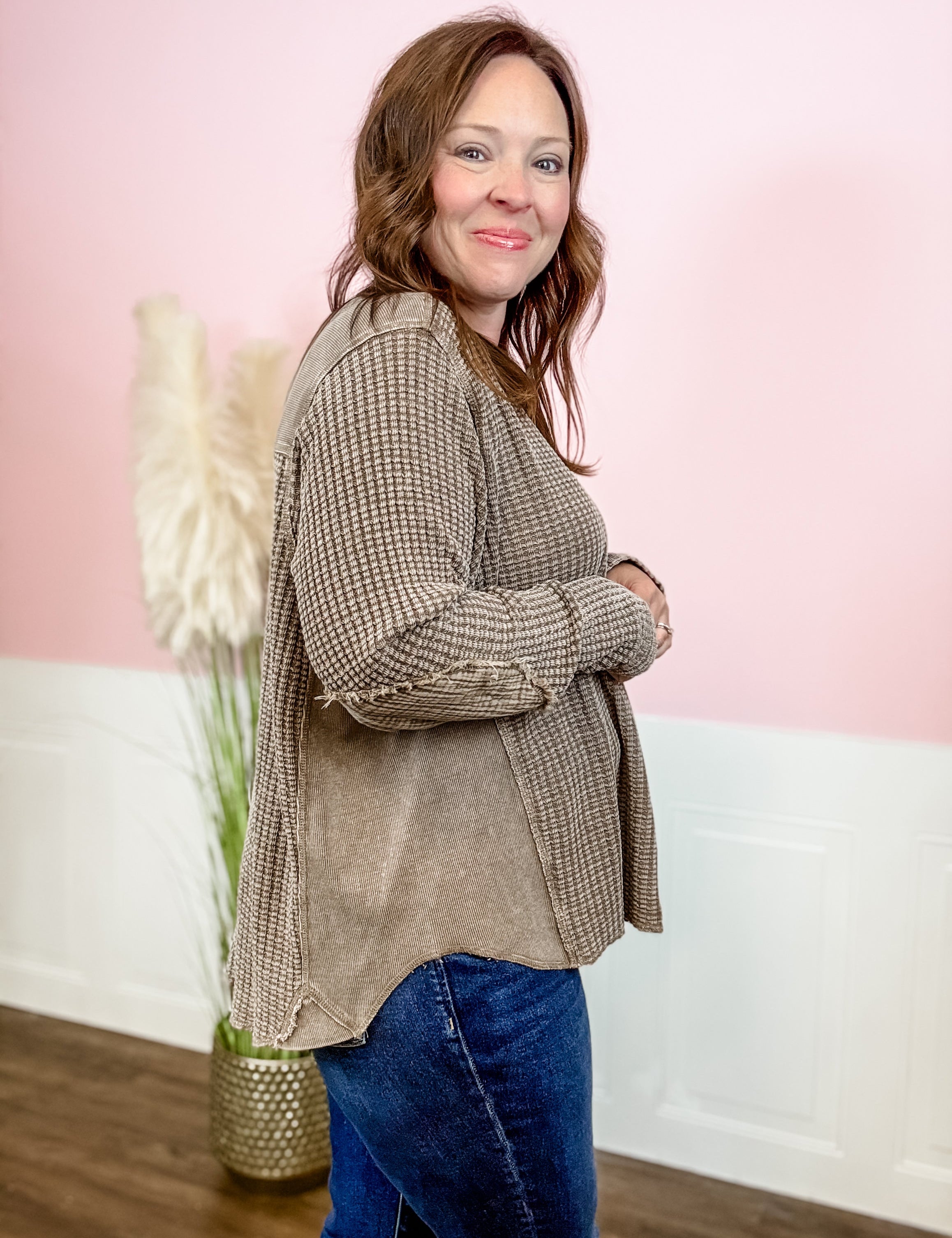 Waffle Knit Oversized Top - Just a Small Town Girl