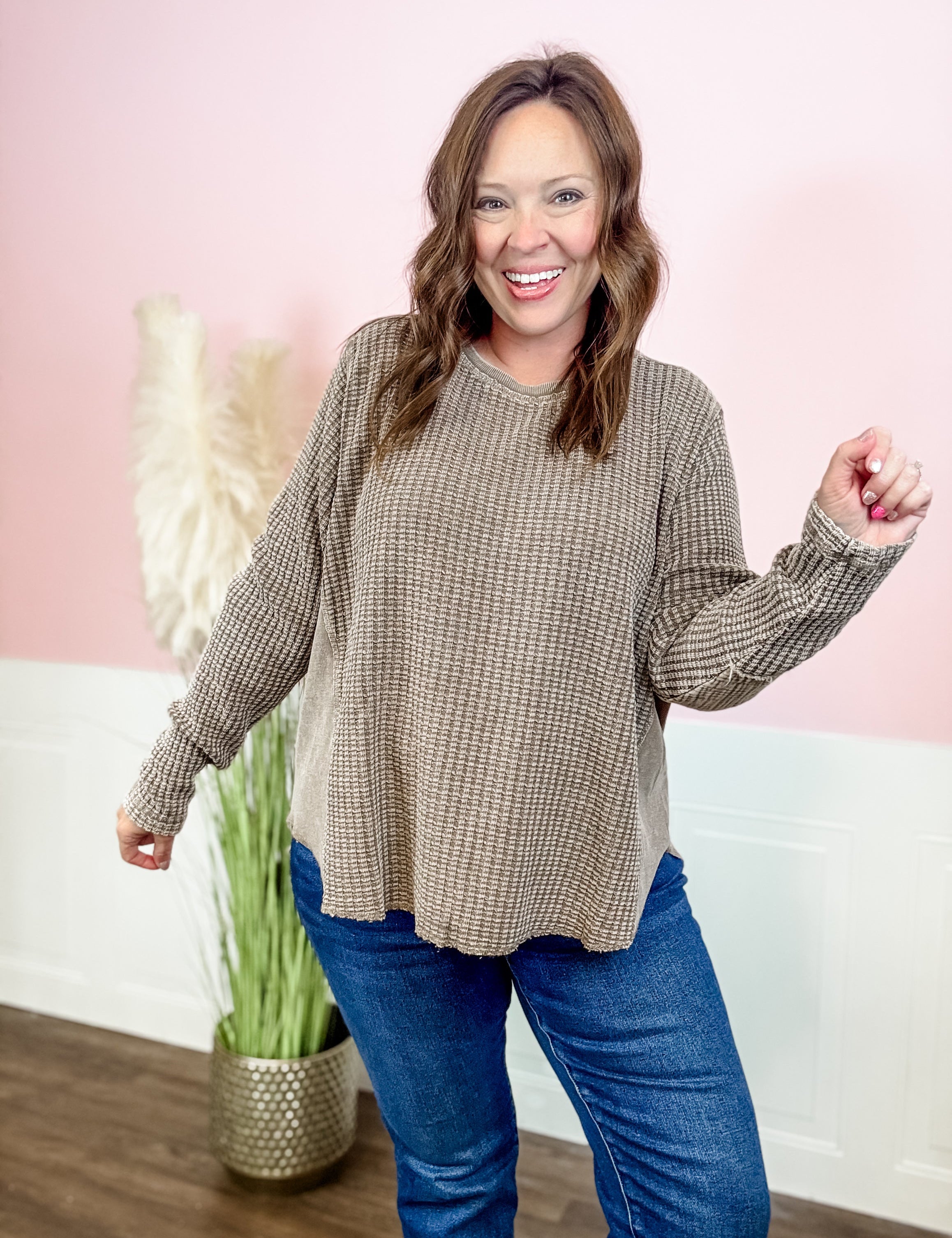 Waffle Knit Oversized Top - Just a Small Town Girl