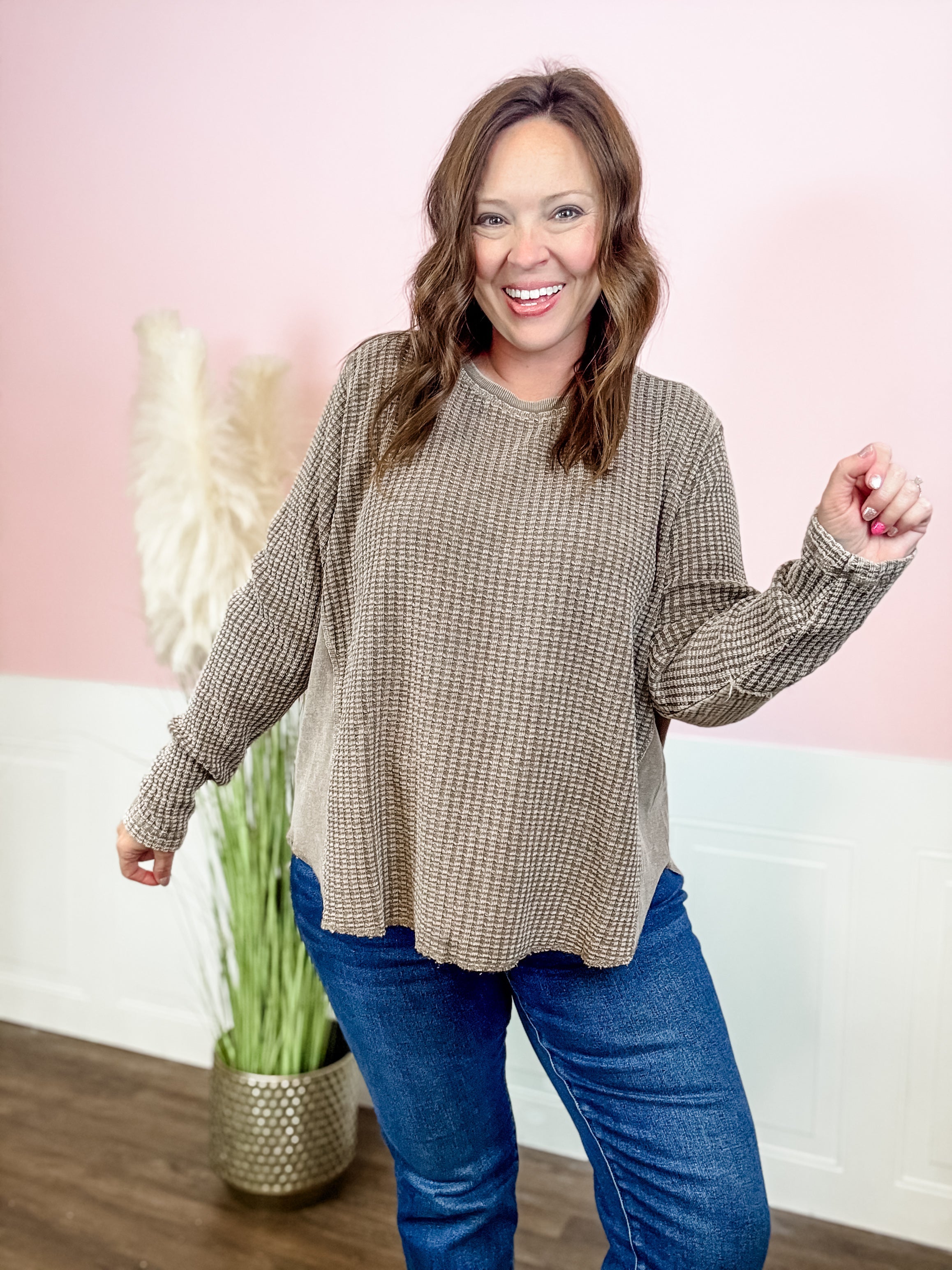 Waffle Knit Oversized Top - Just a Small Town Girl