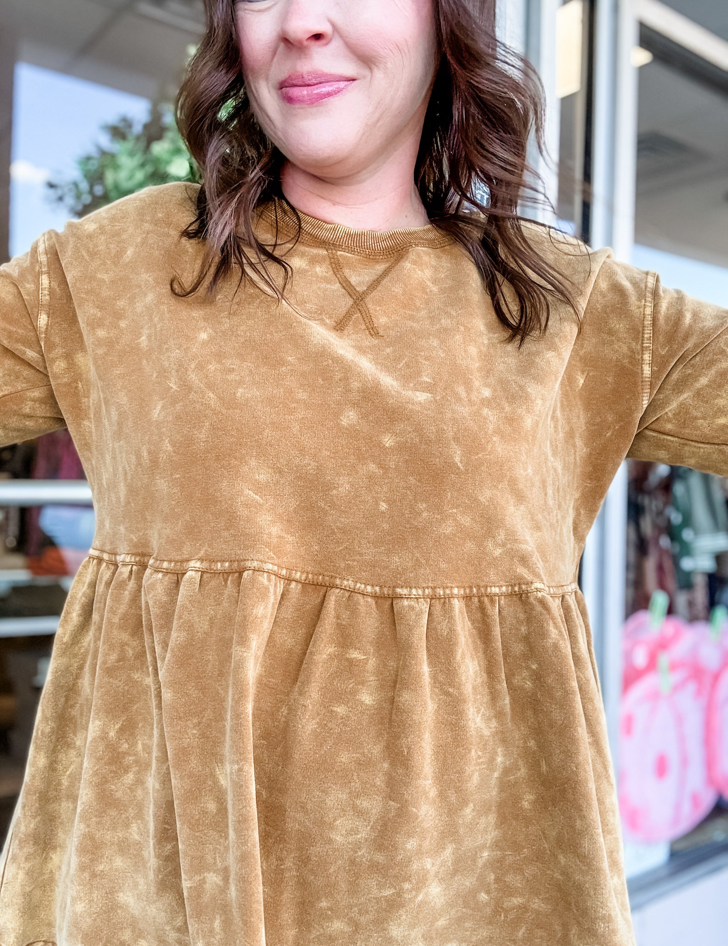 Washed Toffee Peplum Sweatshirt - Just a Small Town Girl