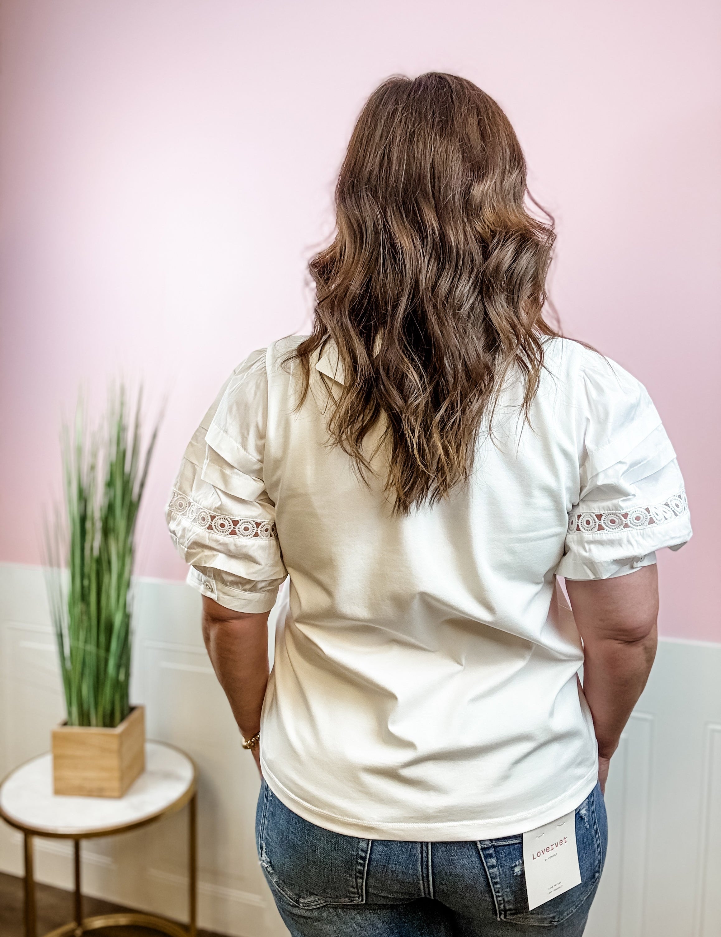 White Eyelet Sleeve Tee - Just a Small Town Girl