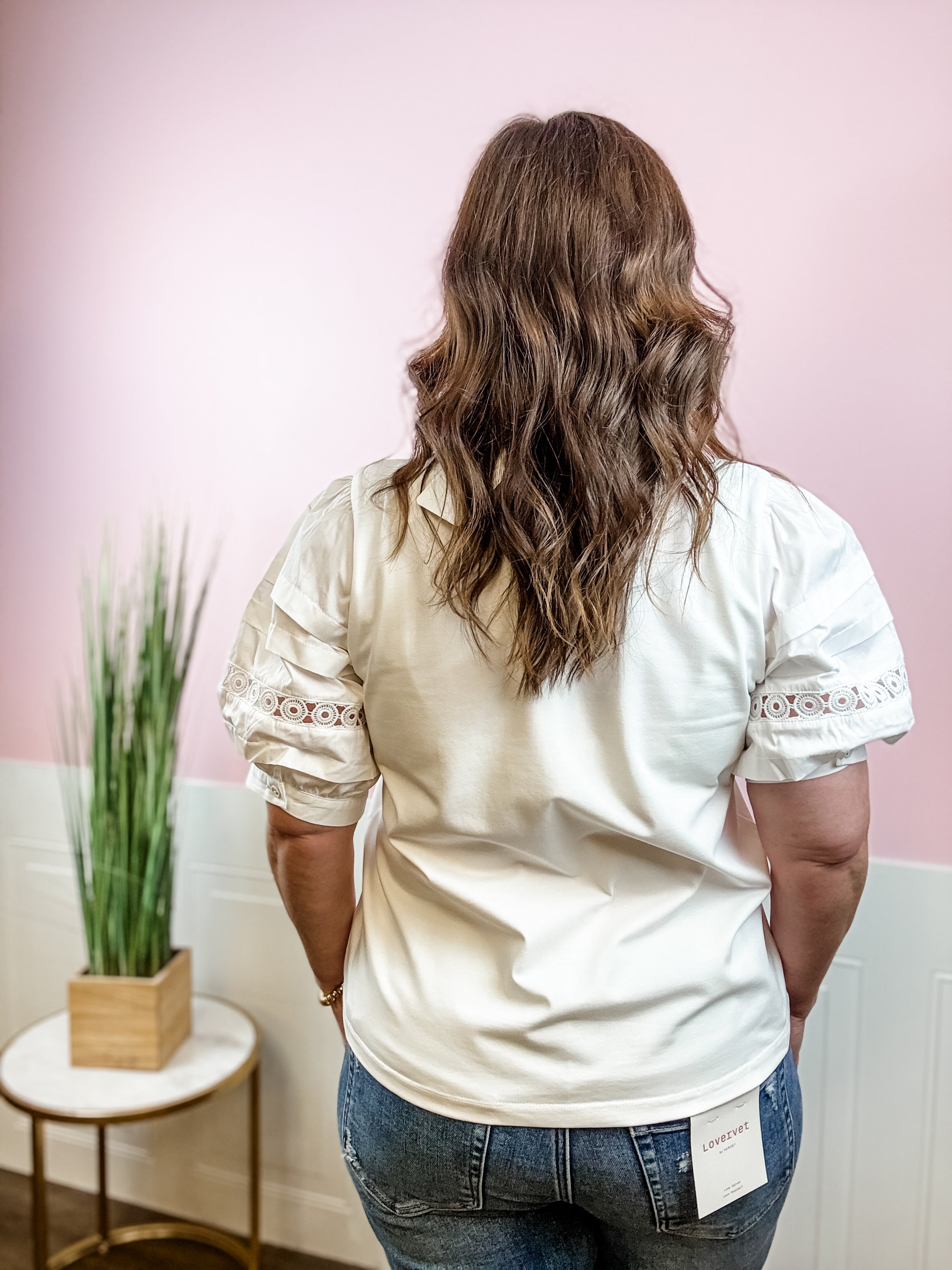White Eyelet Sleeve Tee - Just a Small Town Girl