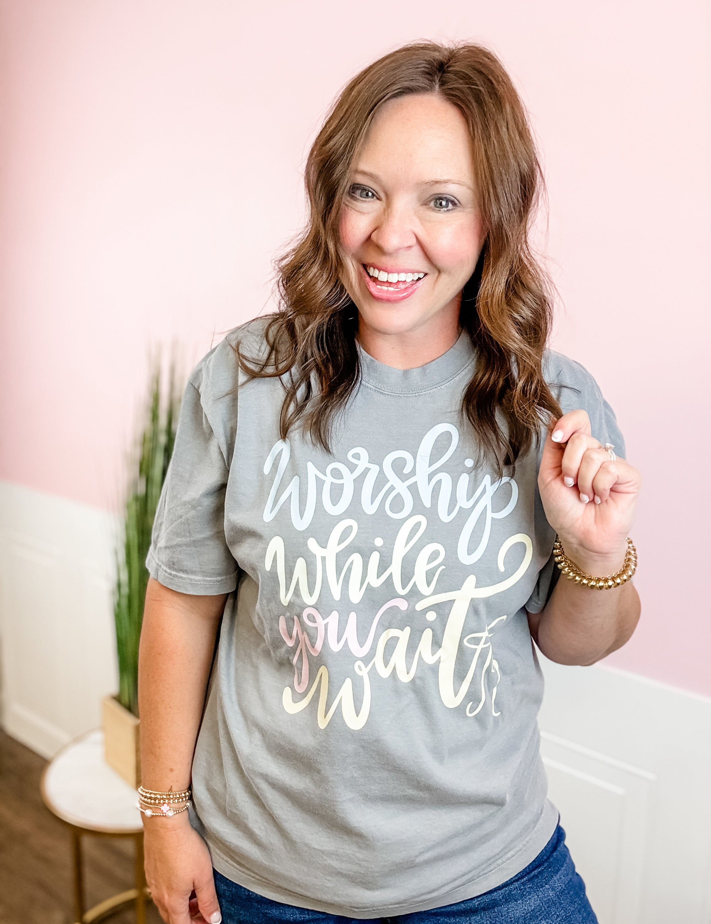 Worship While You Wait Graphic Tee - Just a Small Town Girl