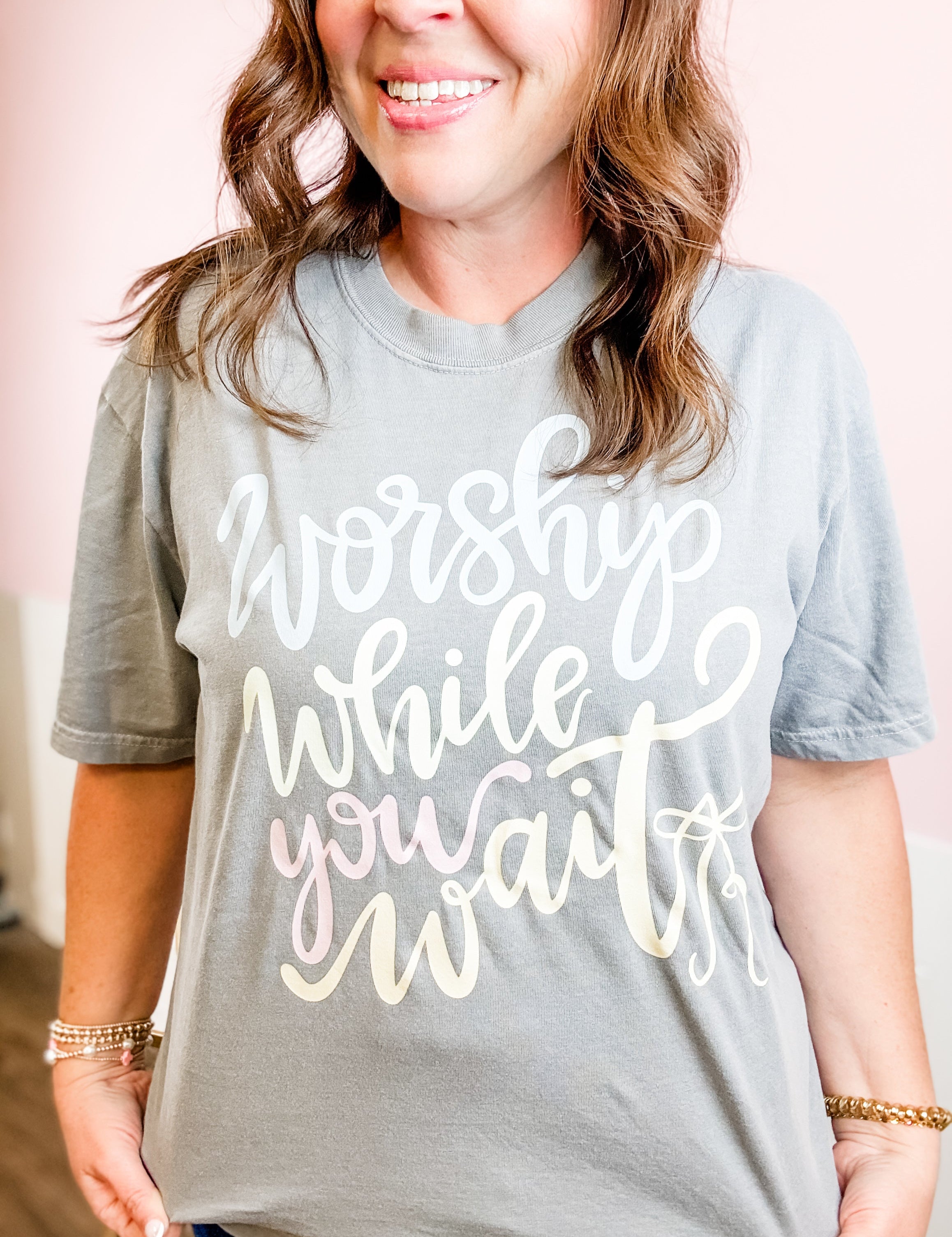 Worship While You Wait Graphic Tee - Just a Small Town Girl