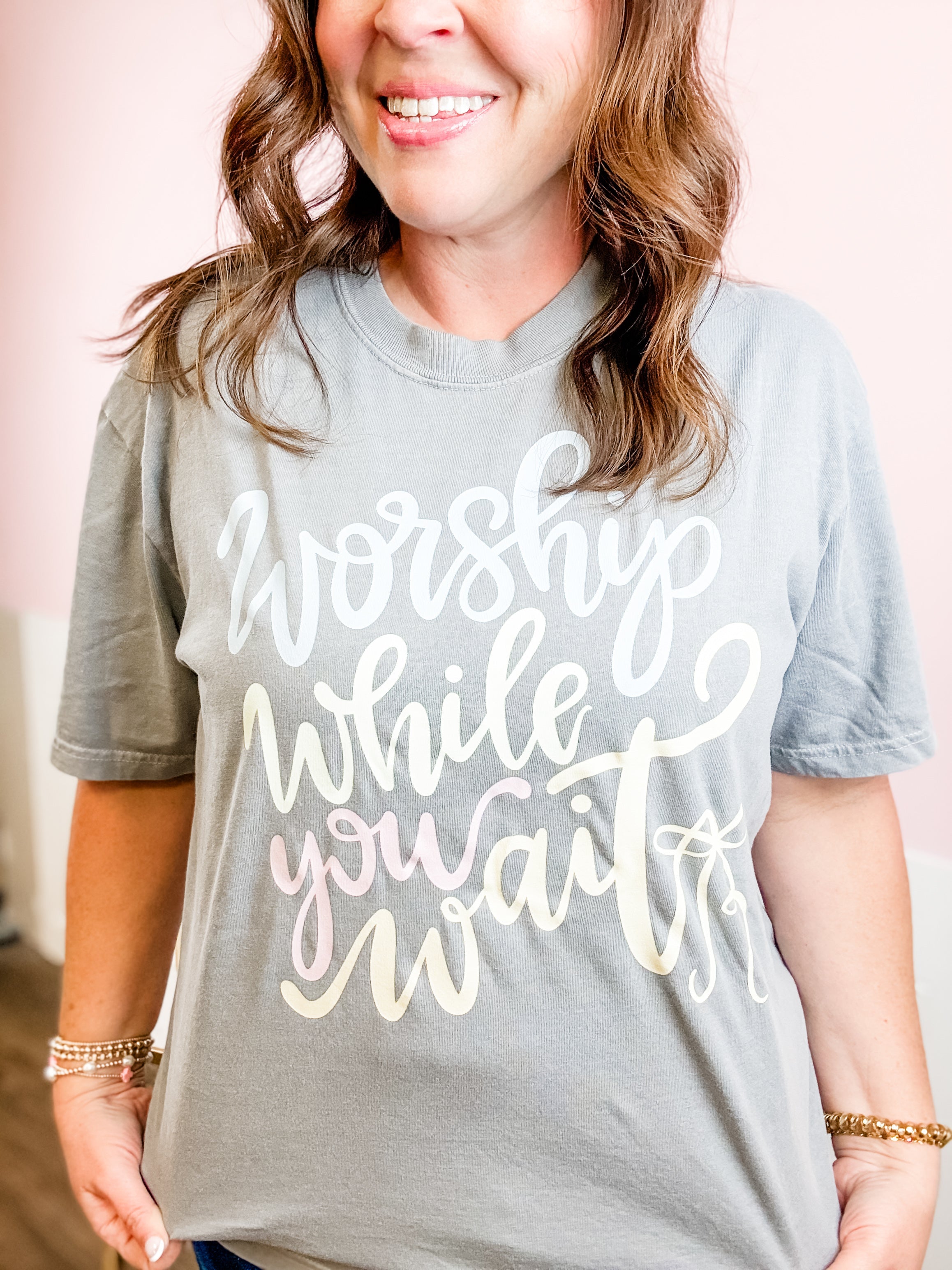 Worship While You Wait Graphic Tee - Just a Small Town Girl