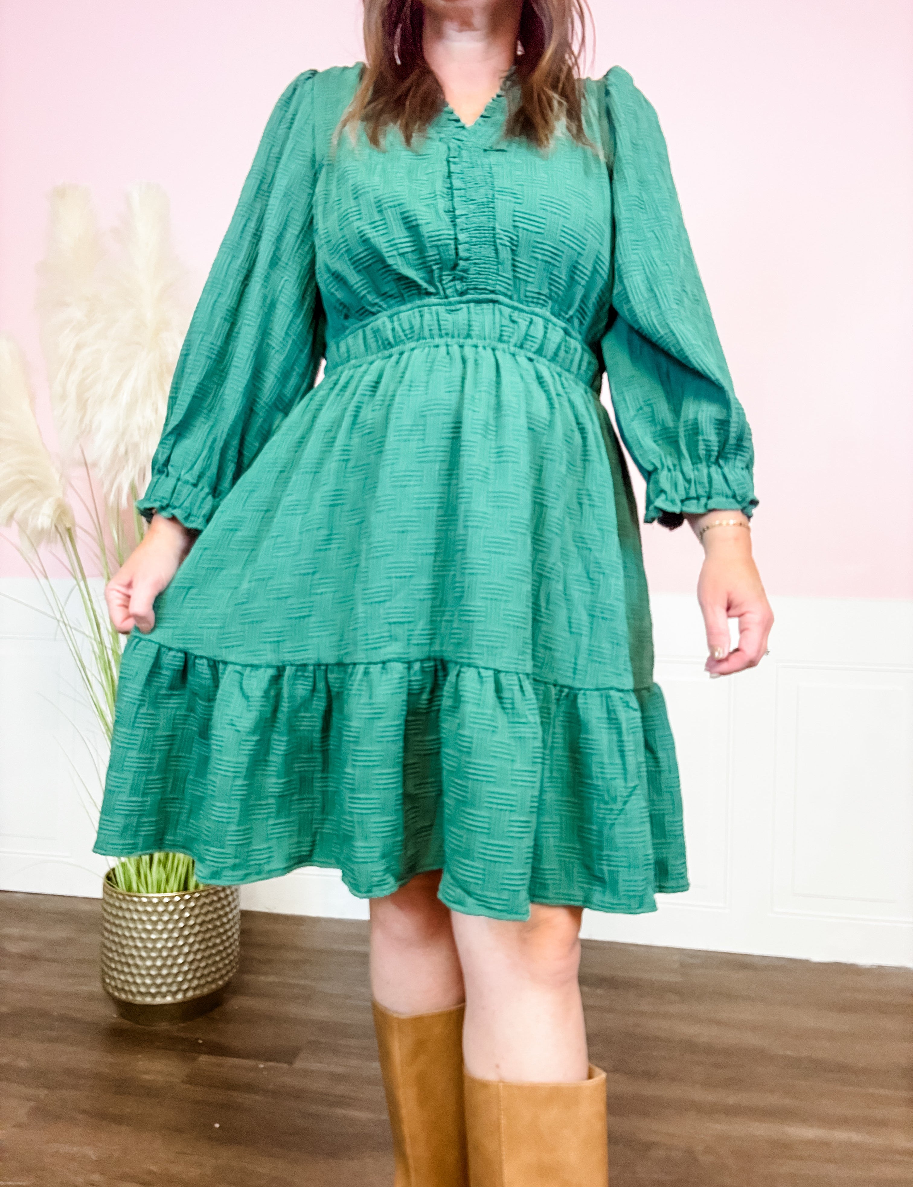 Woven Sage Textured Tiered Dress - Just a Small Town Girl
