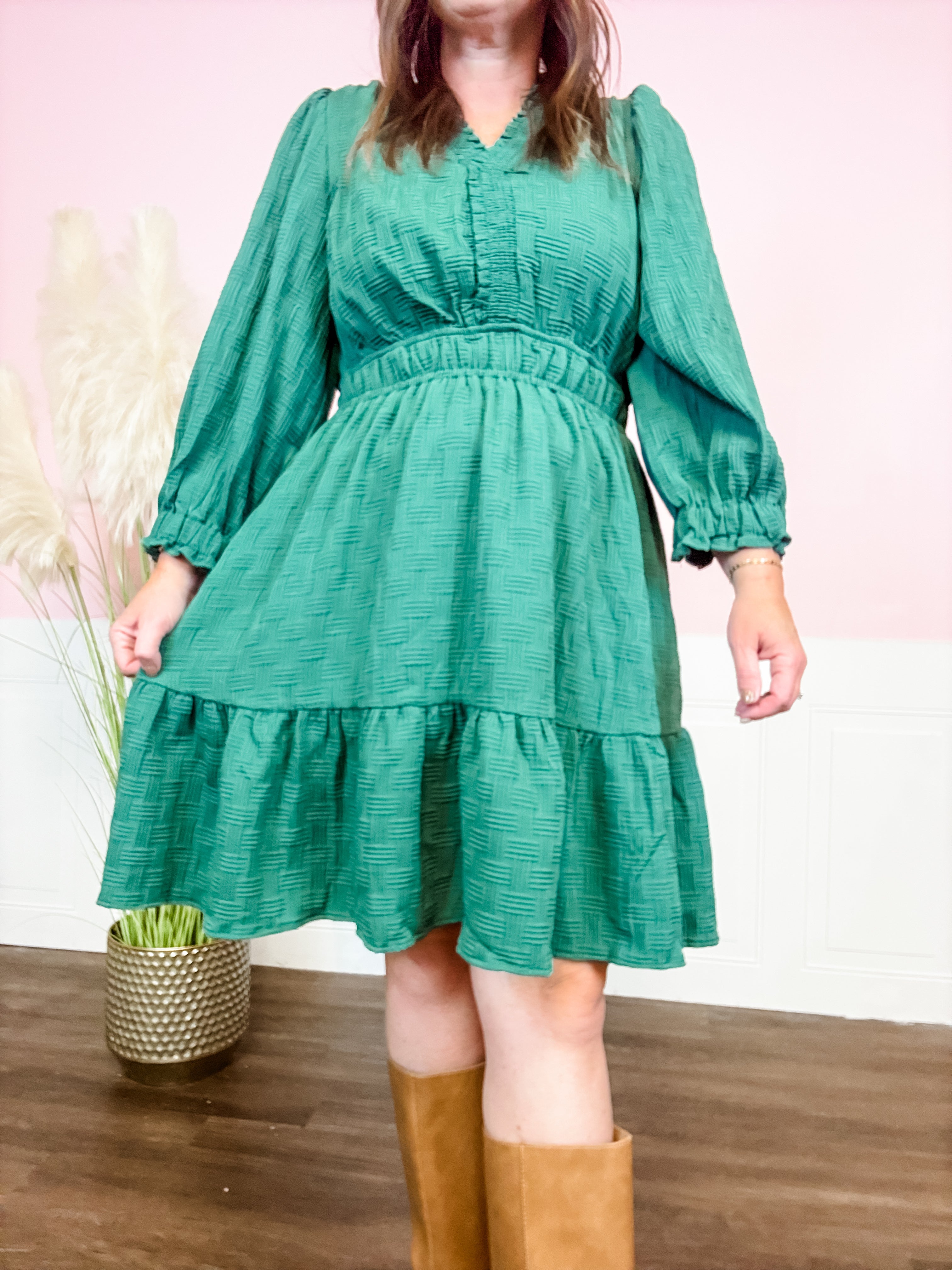 Woven Sage Textured Tiered Dress - Just a Small Town Girl