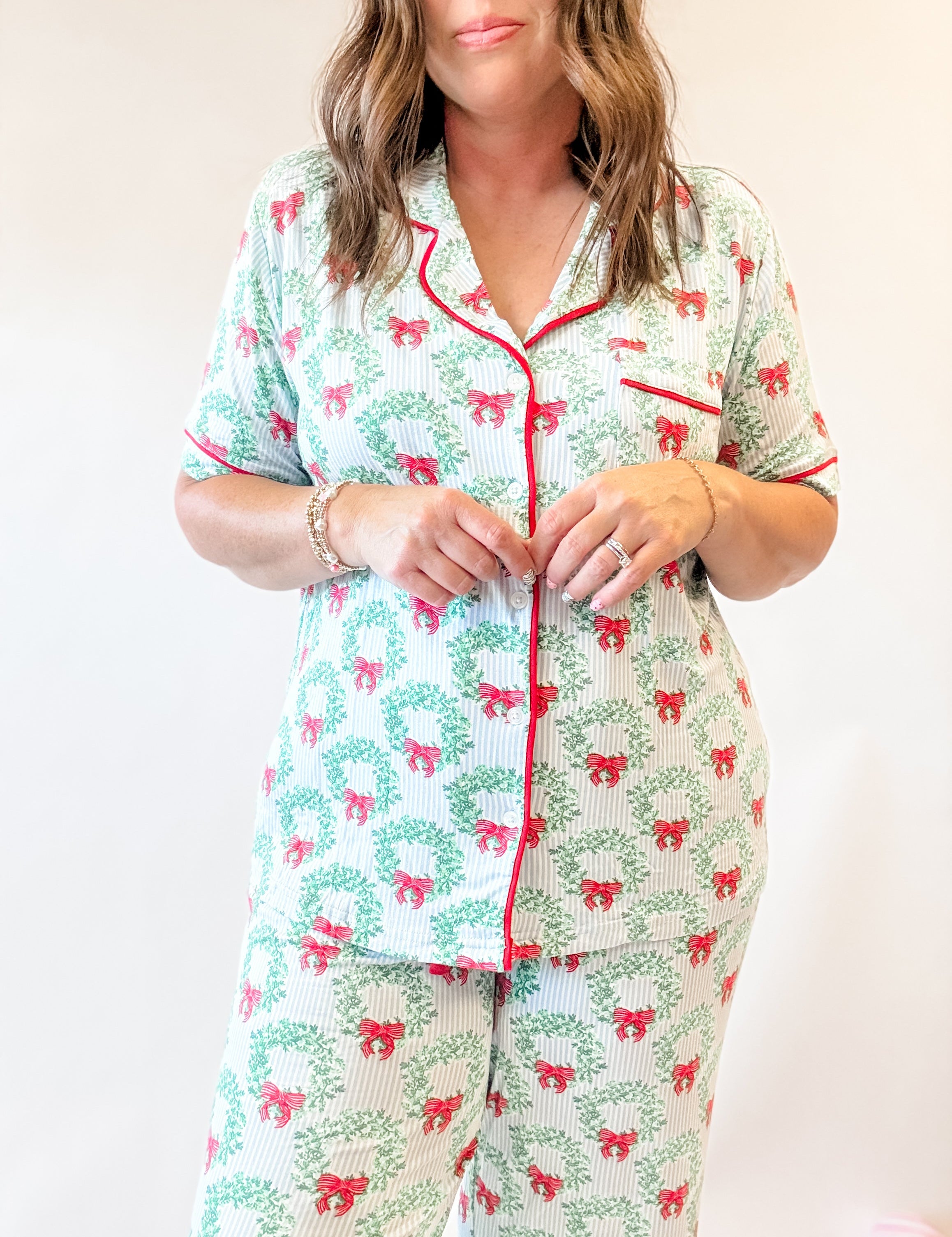 Wreaths & Bows Christmas Pajama Set - Just a Small Town Girl