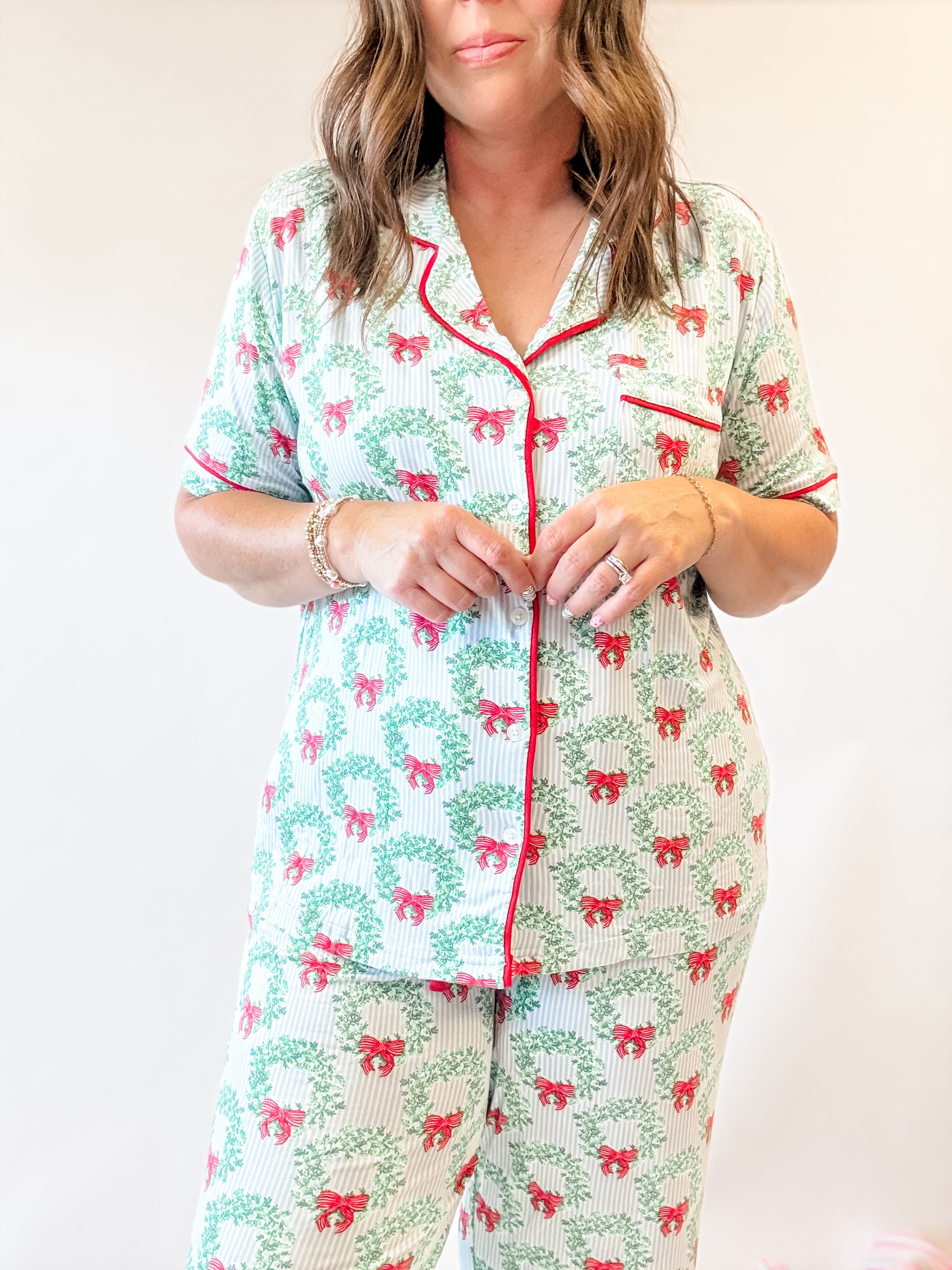 Wreaths & Bows Christmas Pajama Set - Just a Small Town Girl